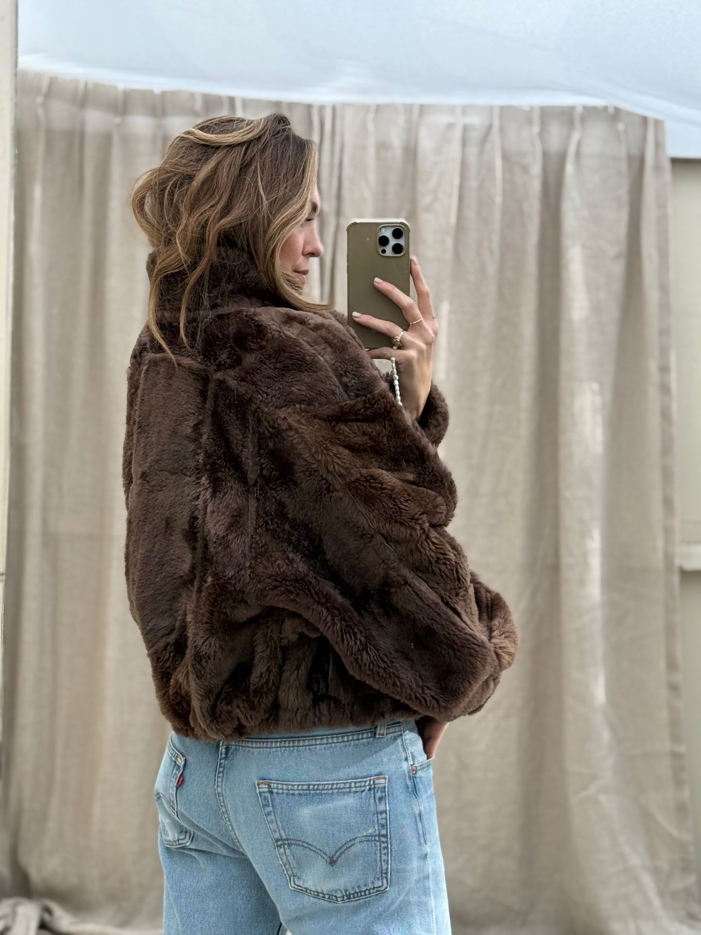 Vintage cropped lammy coat donkerbruin reversible