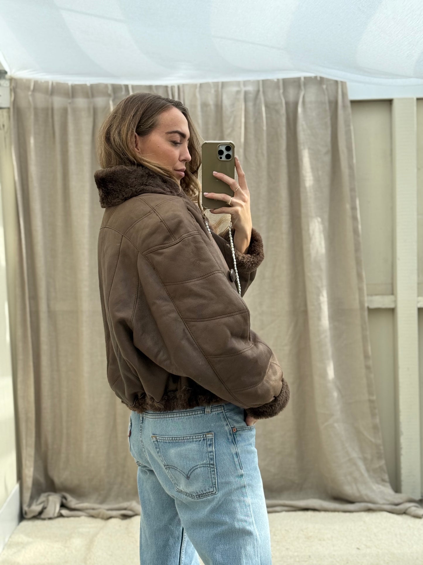 Vintage cropped lammy coat donkerbruin reversible
