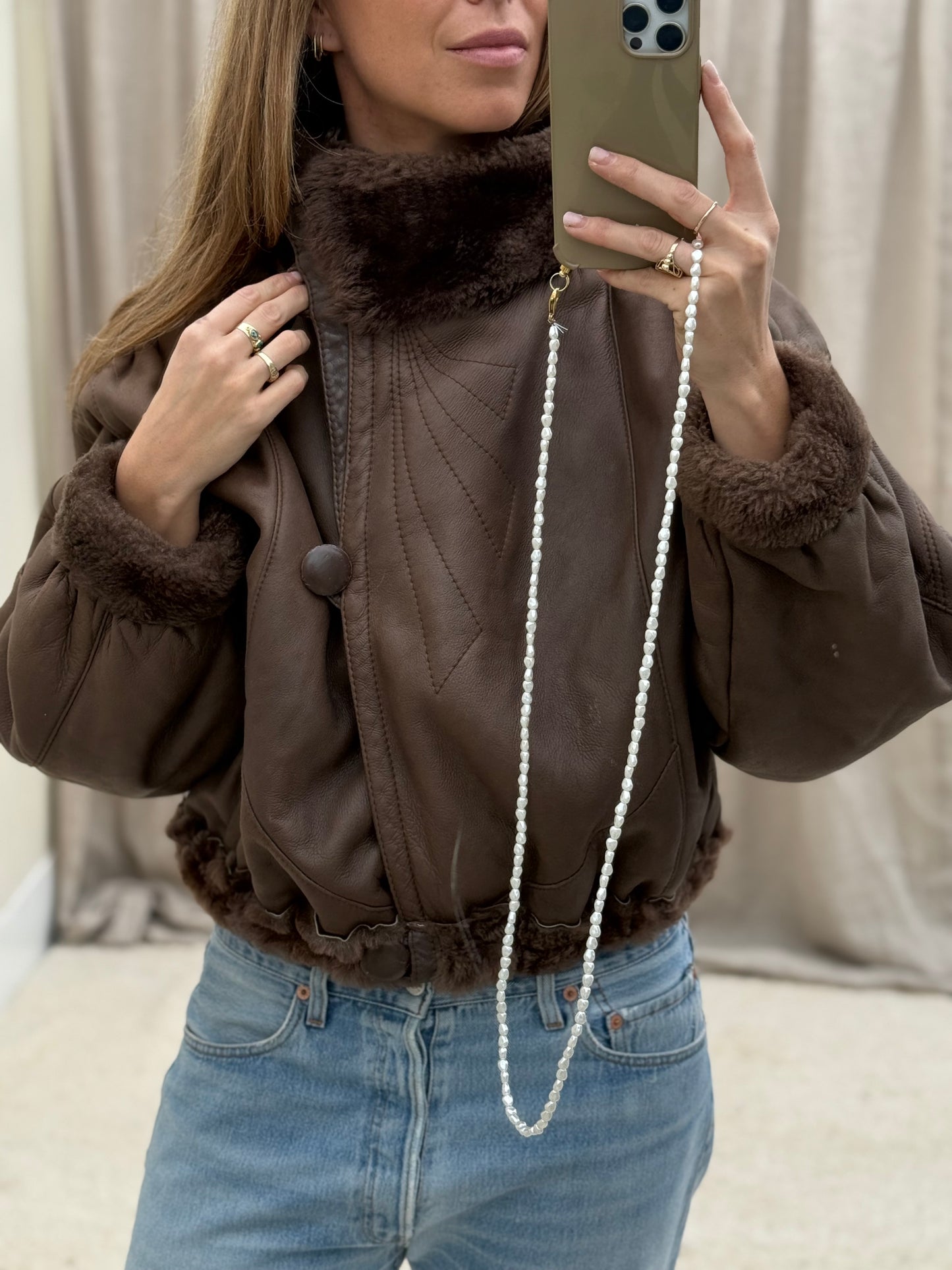Vintage cropped lammy coat donkerbruin reversible