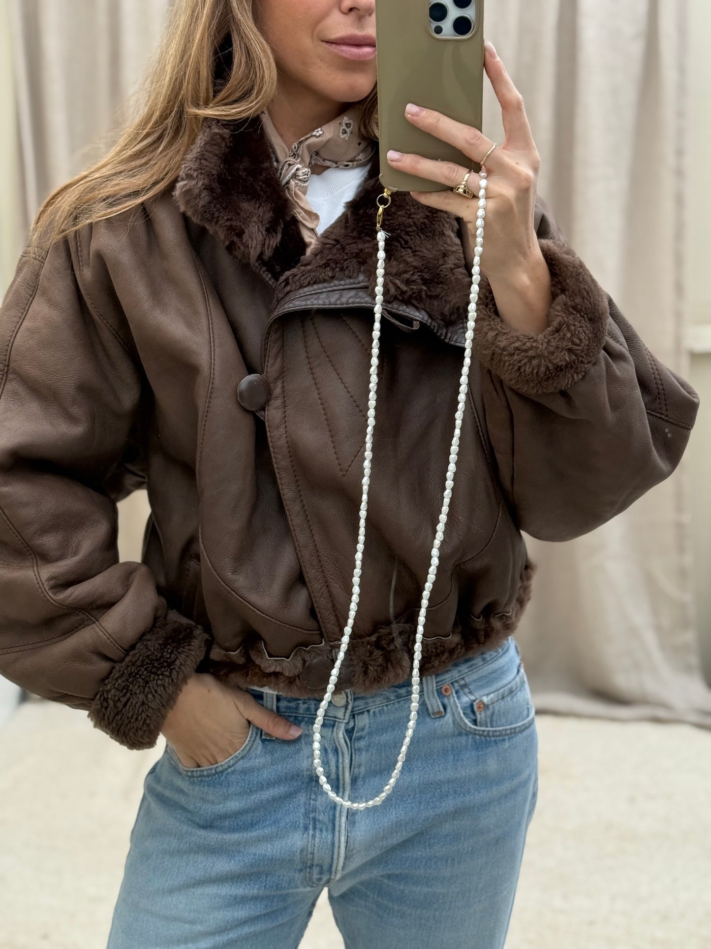 Vintage cropped lammy coat donkerbruin reversible