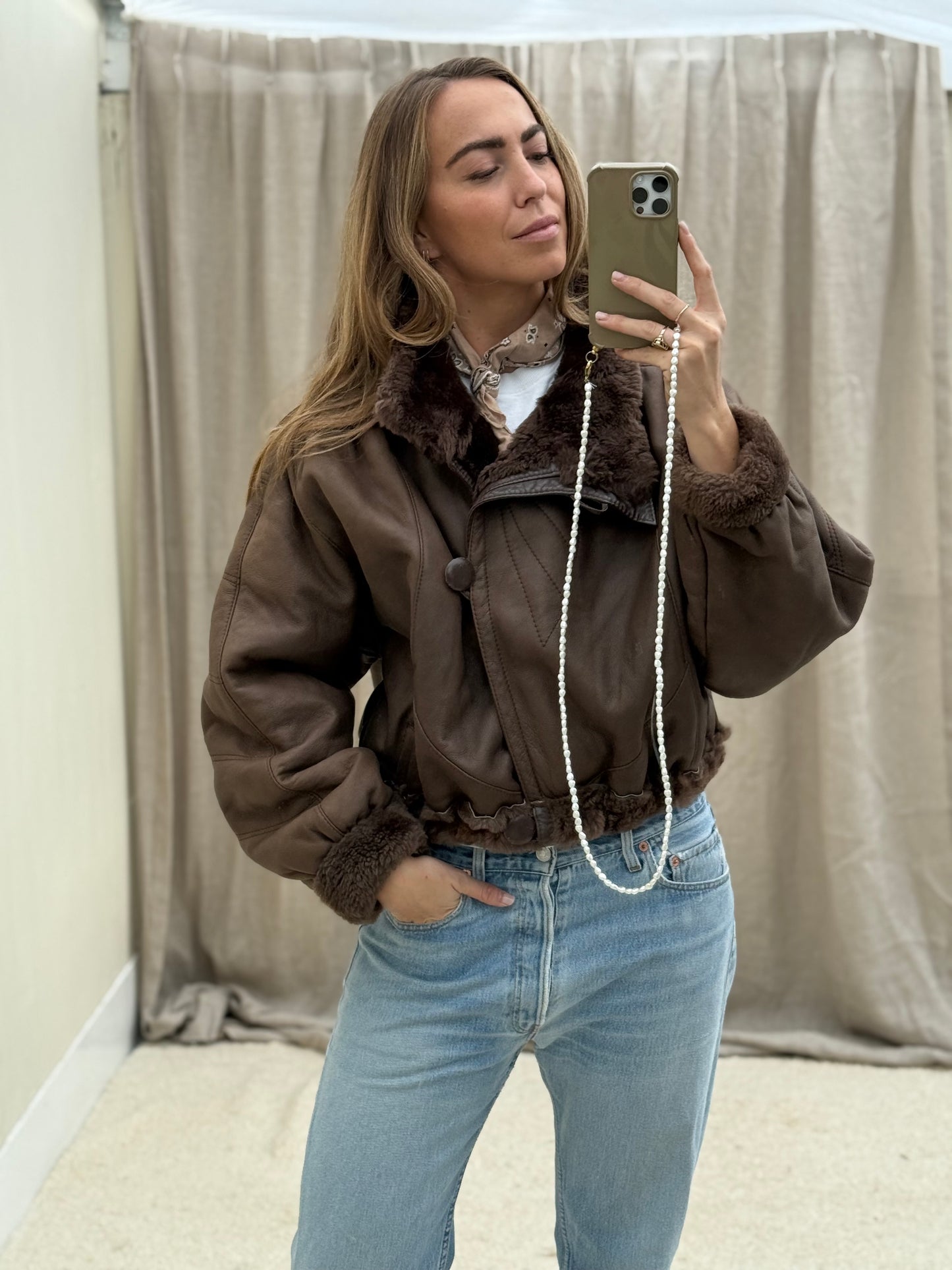 Vintage cropped lammy coat donkerbruin reversible
