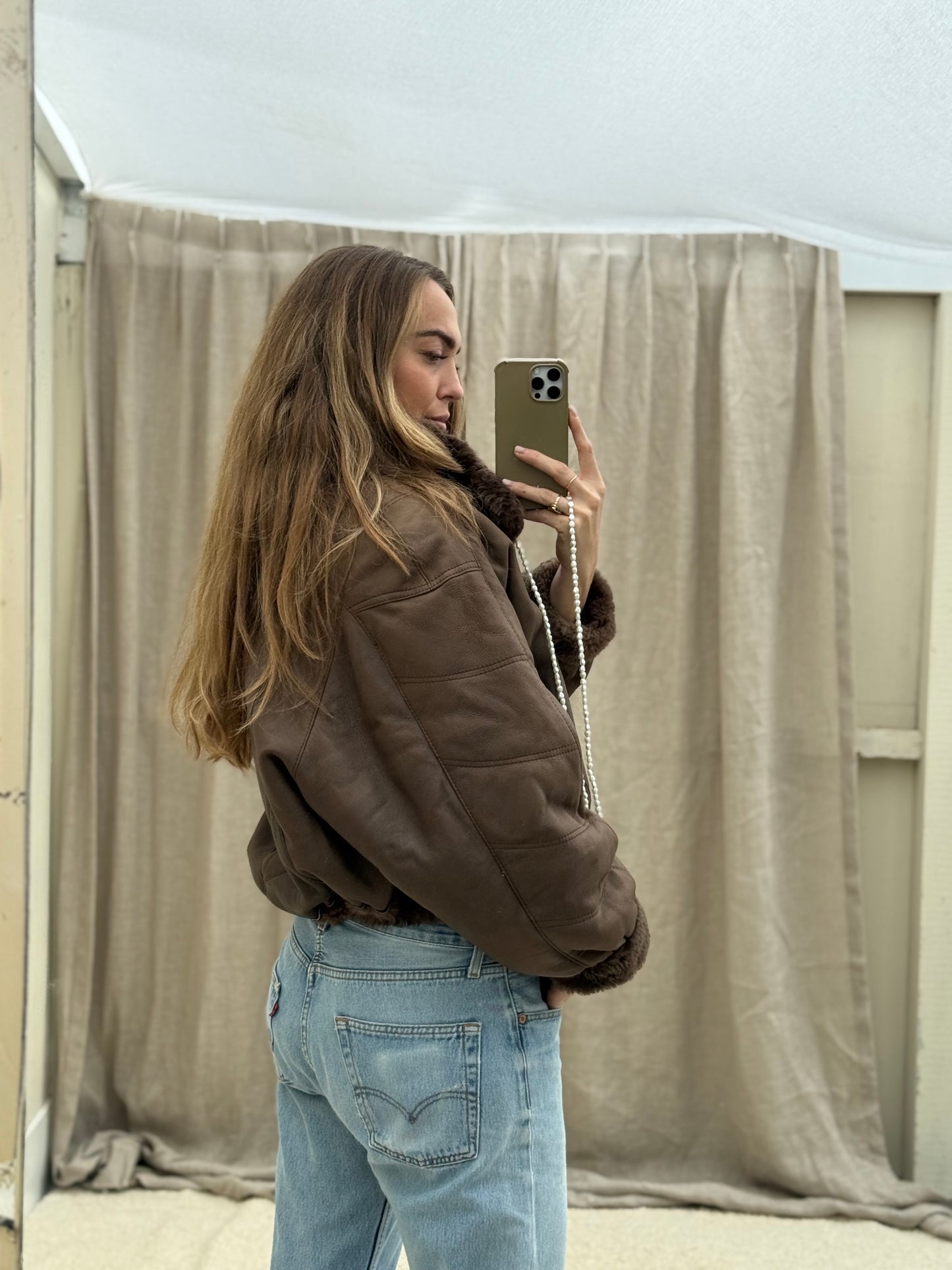 Vintage cropped lammy coat donkerbruin reversible