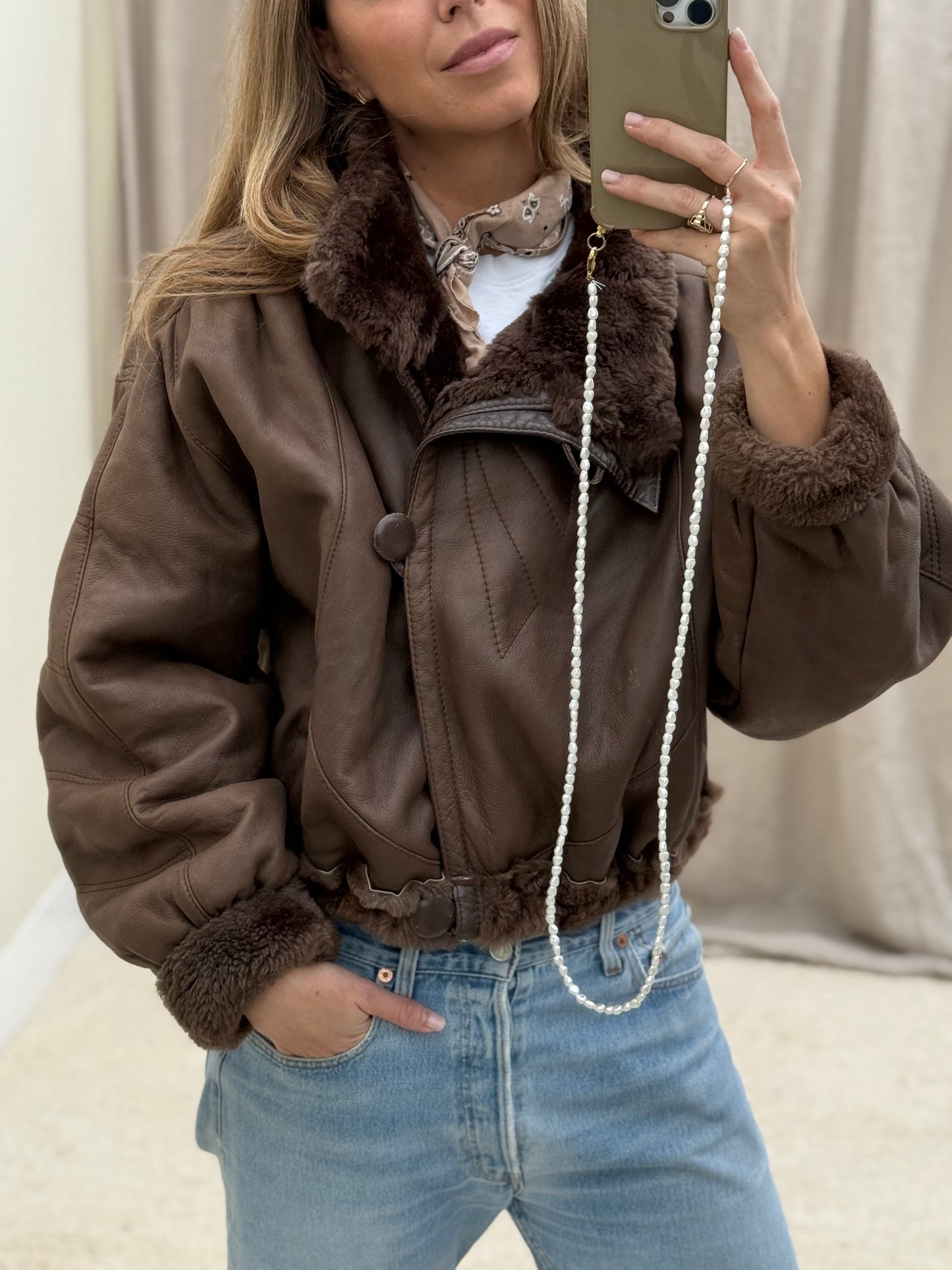 Vintage cropped lammy coat donkerbruin reversible