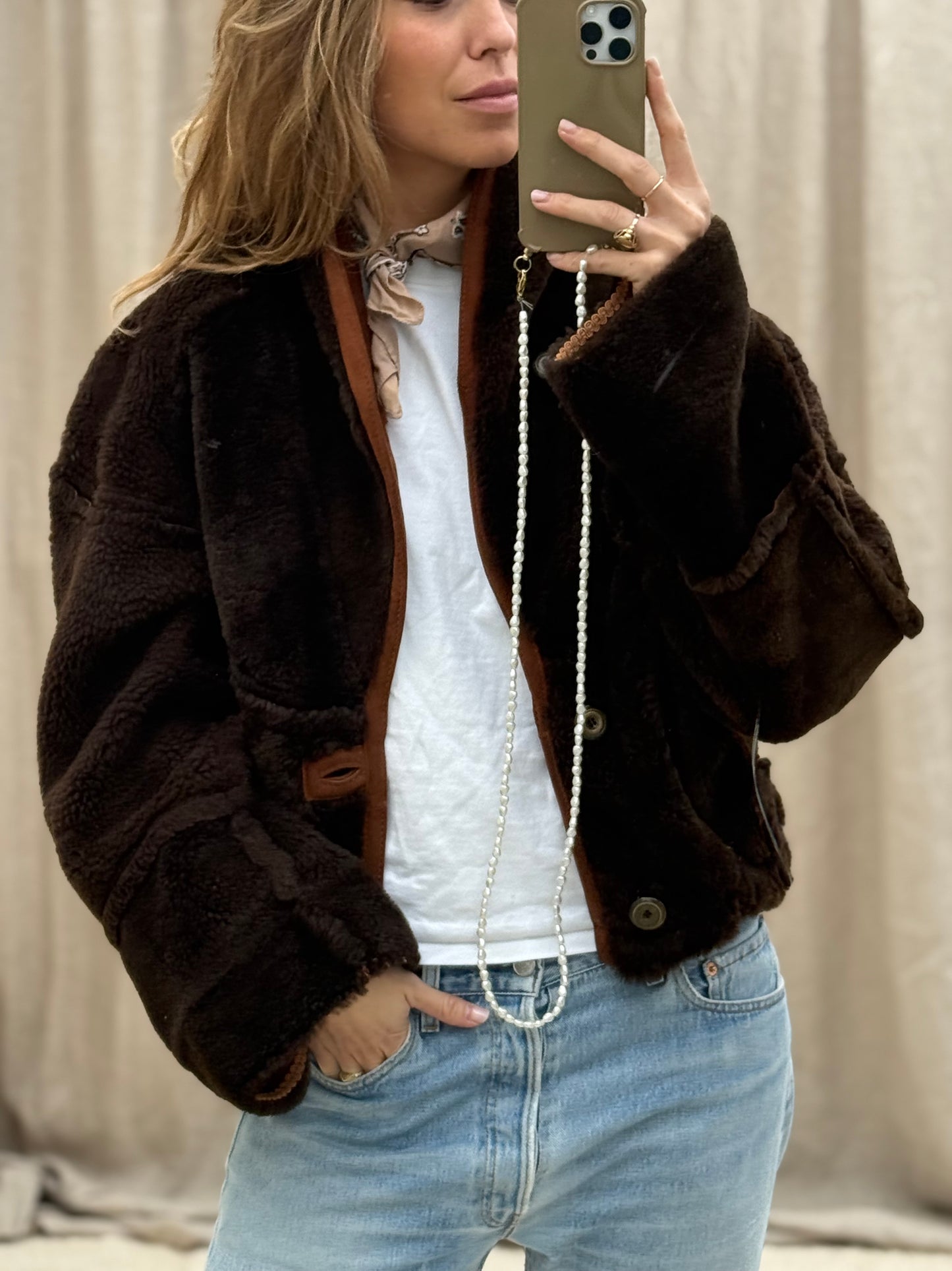Vintage cropped lammy coat reversible bruin/terra