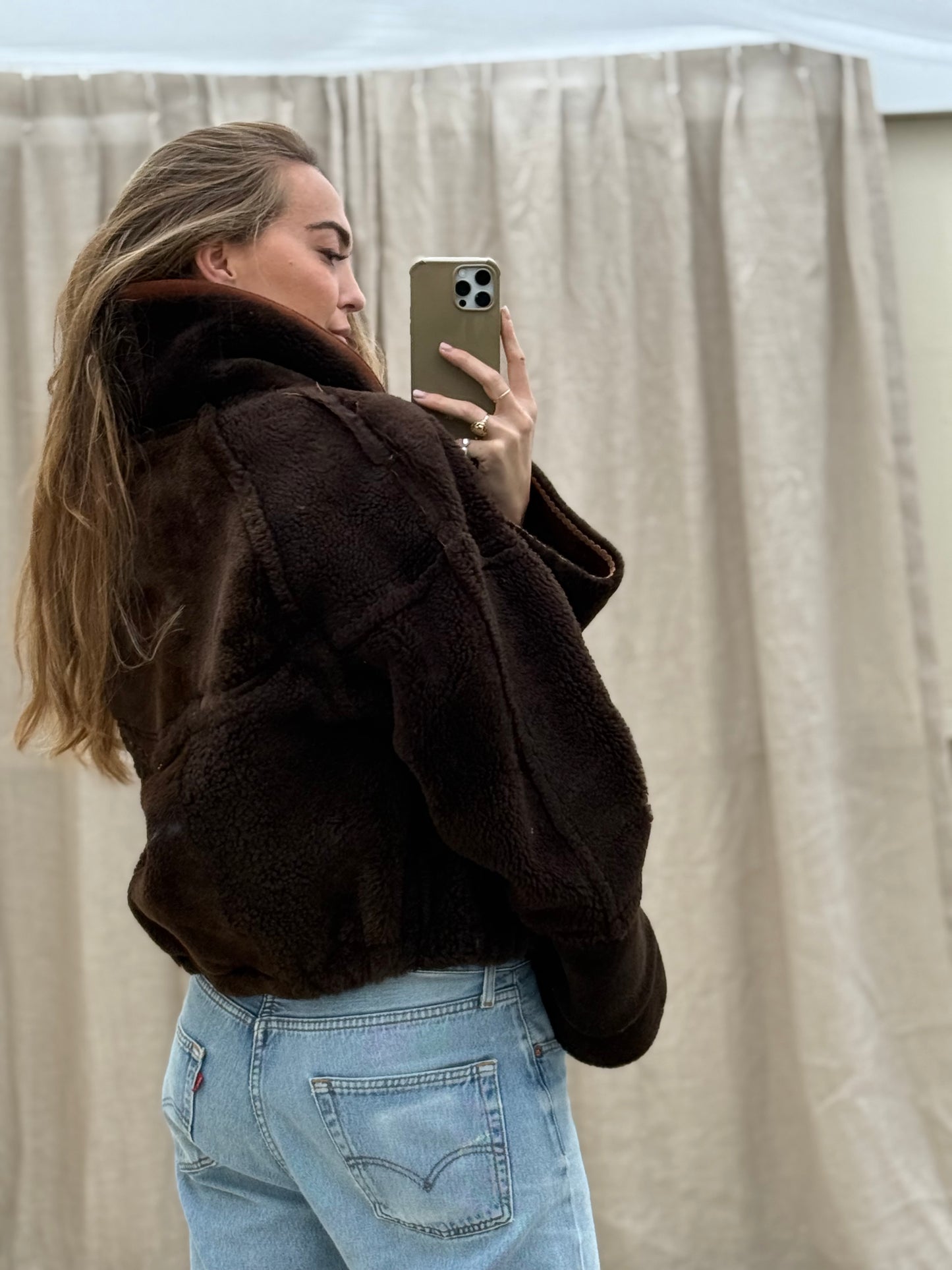 Vintage cropped lammy coat reversible bruin/terra