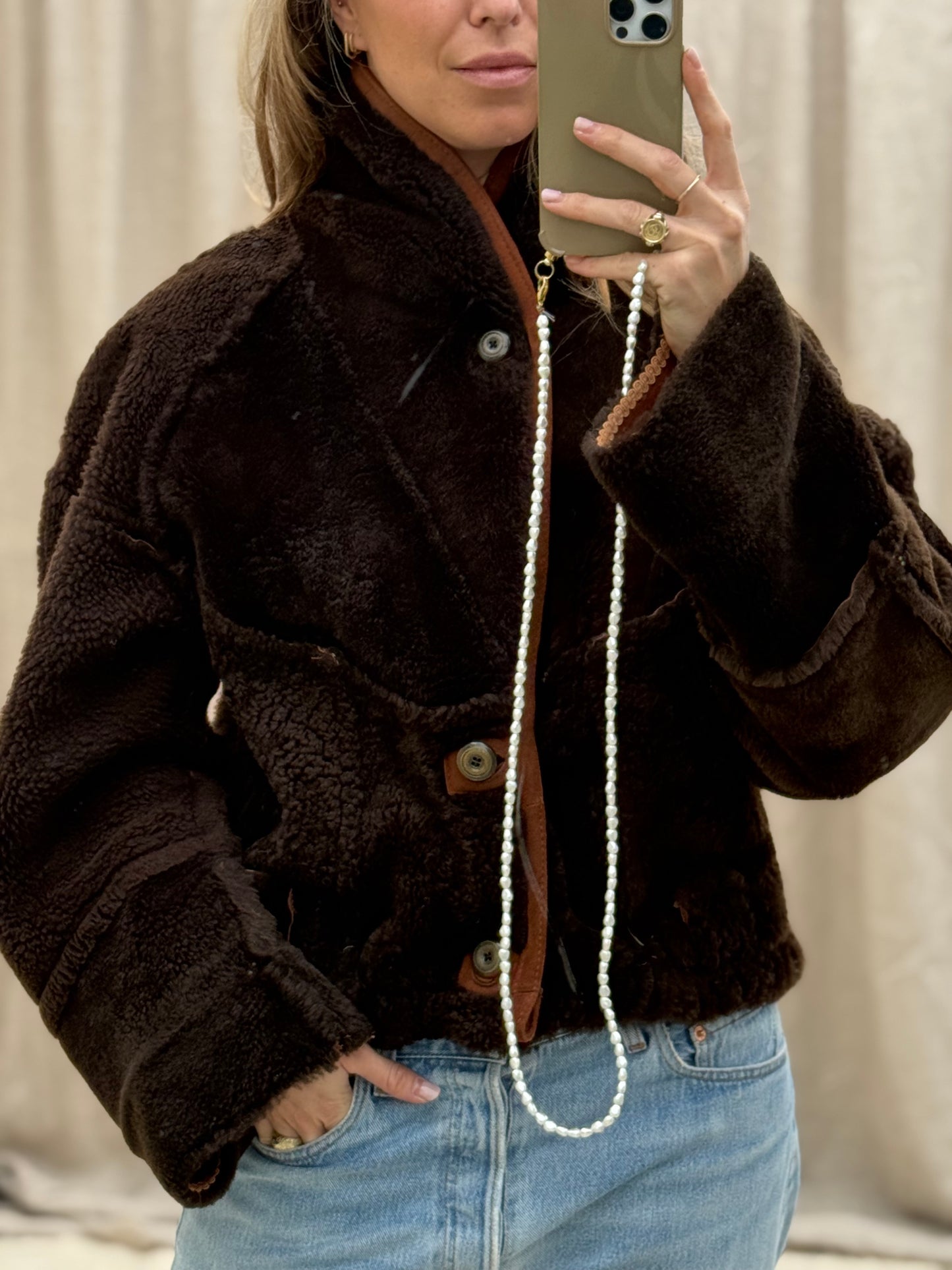 Vintage cropped lammy coat reversible bruin/terra