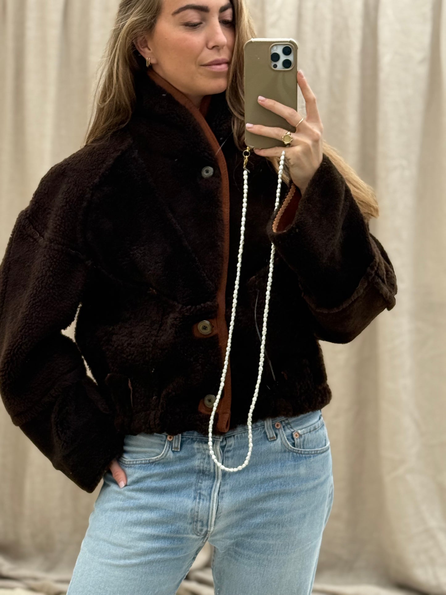 Vintage cropped lammy coat reversible bruin/terra