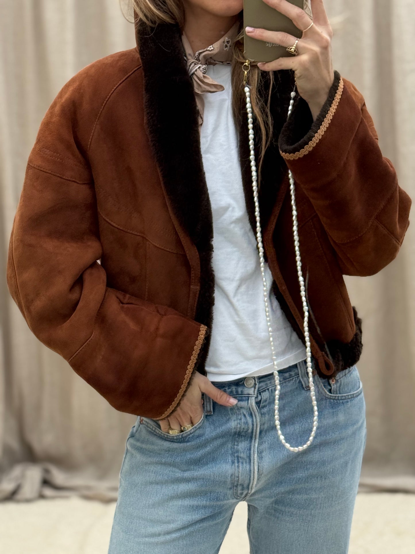 Vintage cropped lammy coat reversible bruin/terra