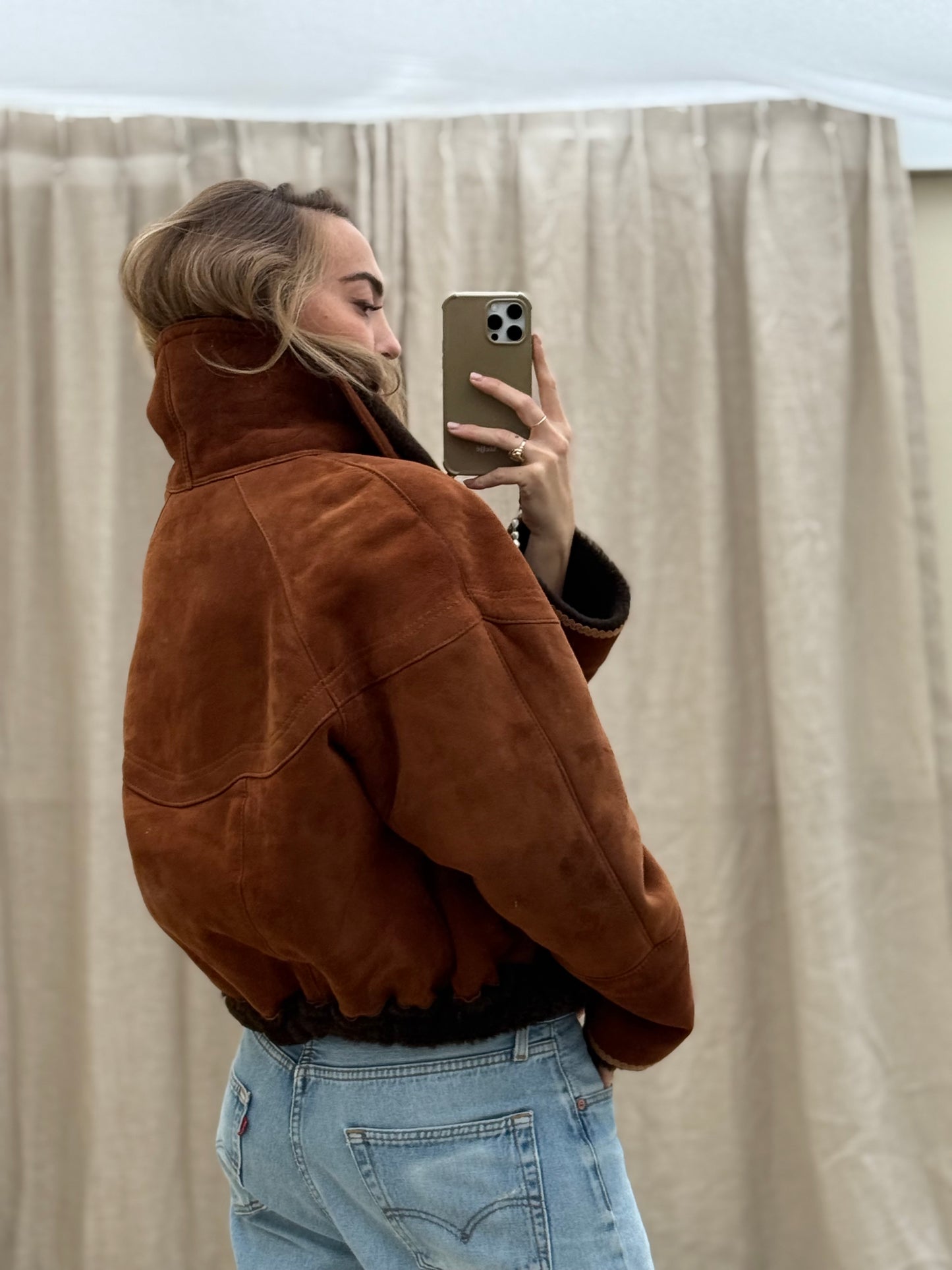 Vintage cropped lammy coat reversible bruin/terra