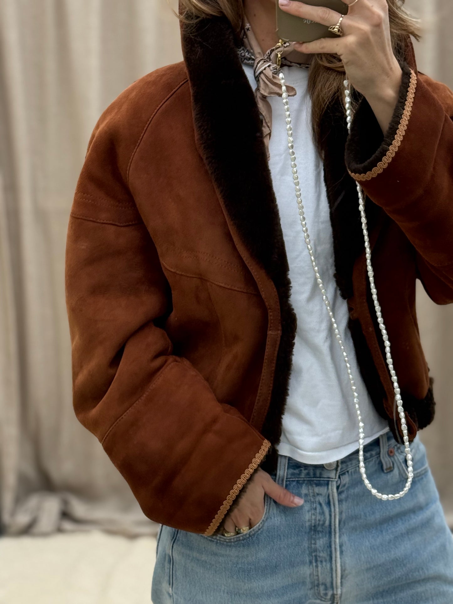 Vintage cropped lammy coat reversible bruin/terra