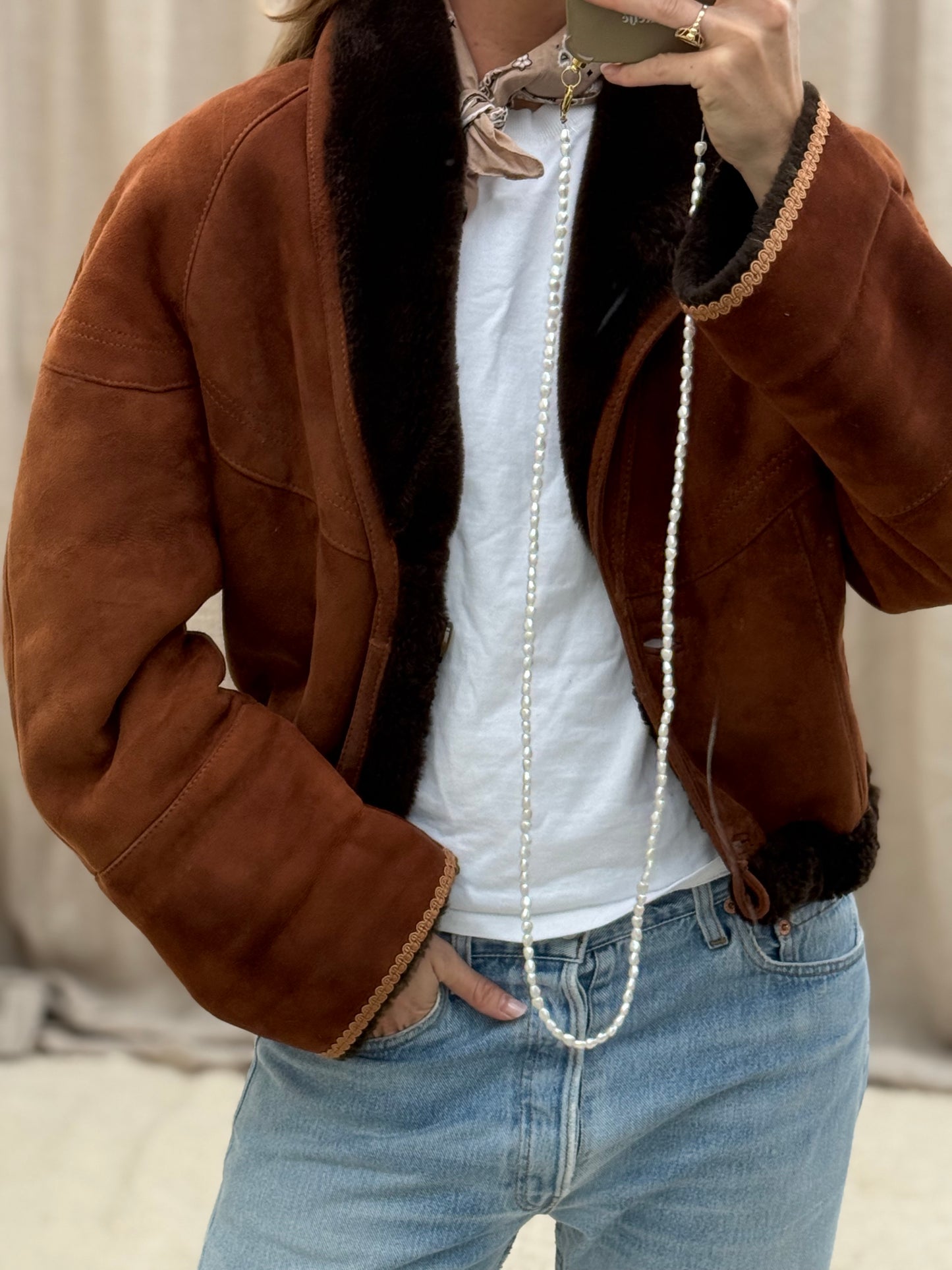Vintage cropped lammy coat reversible bruin/terra