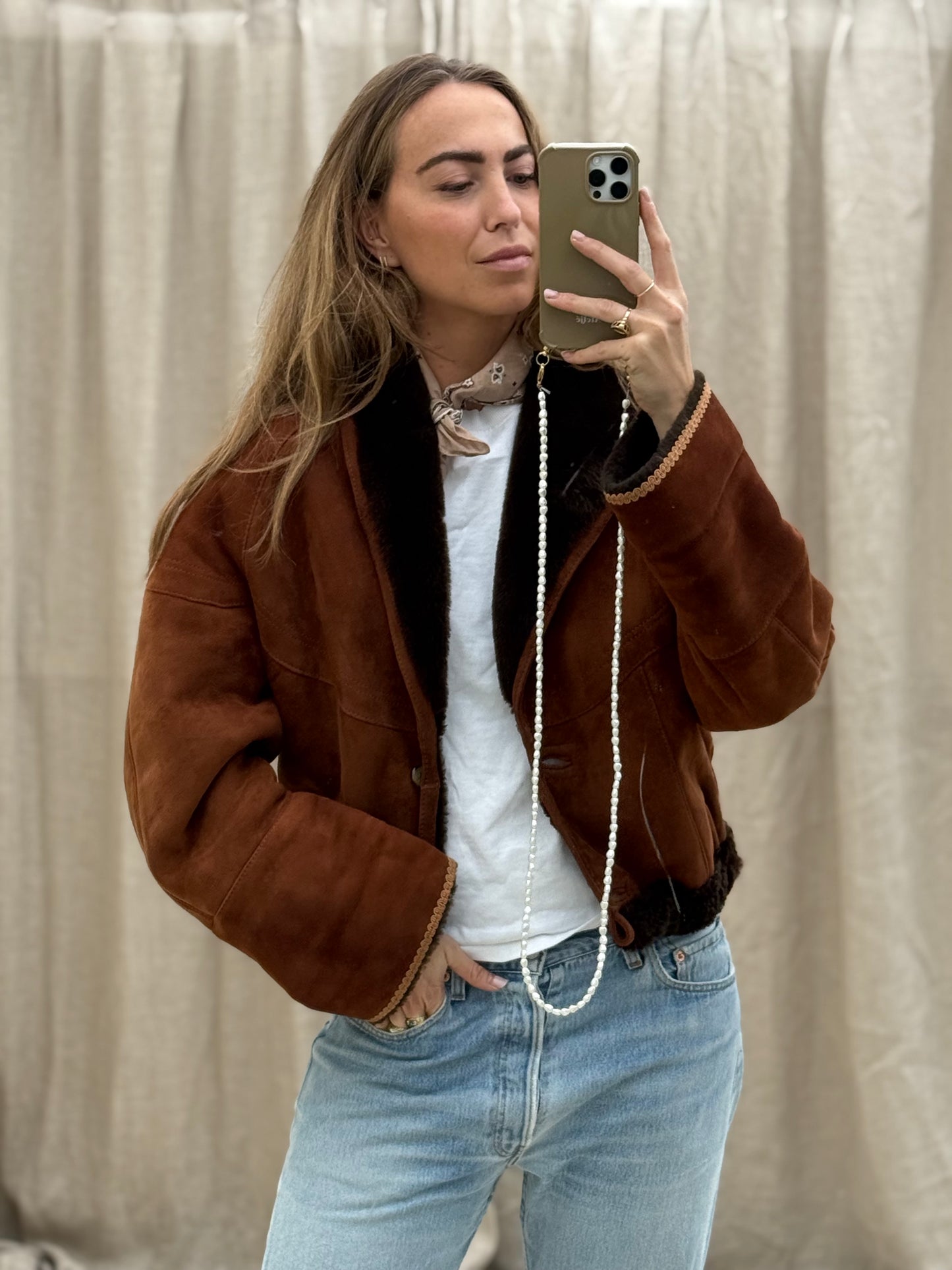 Vintage cropped lammy coat reversible bruin/terra