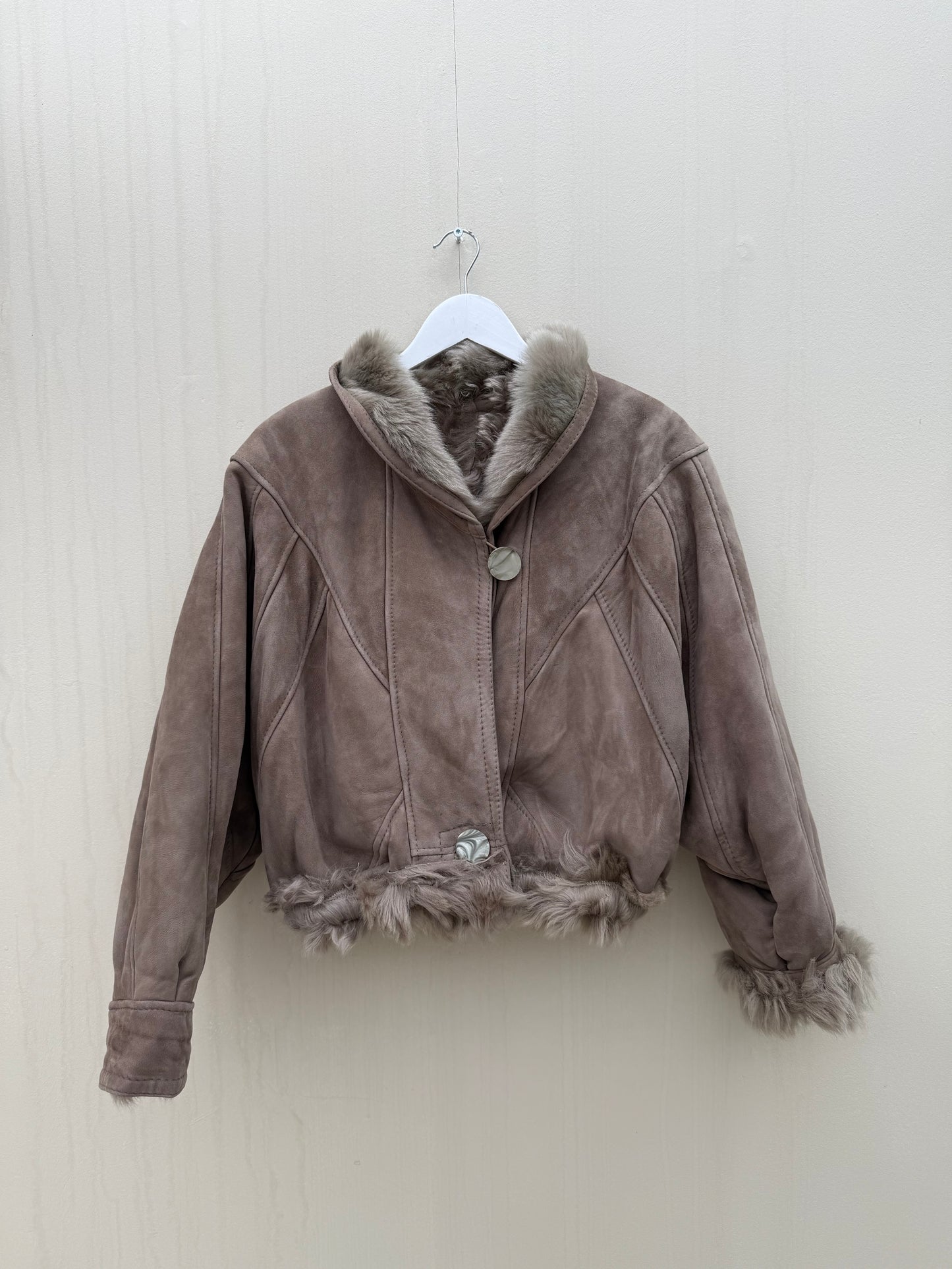 Vintage cropped lammy coat grijs reversible maat S-L