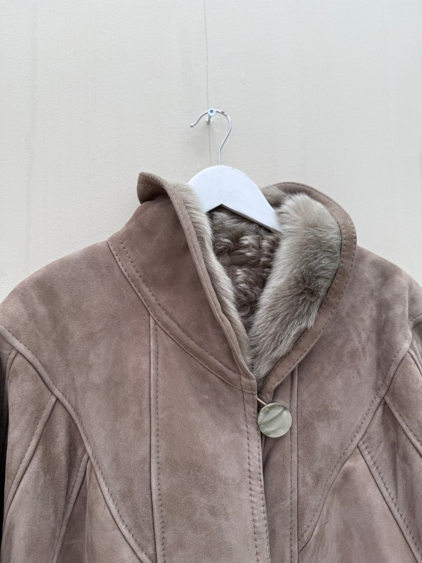 Vintage cropped lammy coat grijs reversible maat S-L
