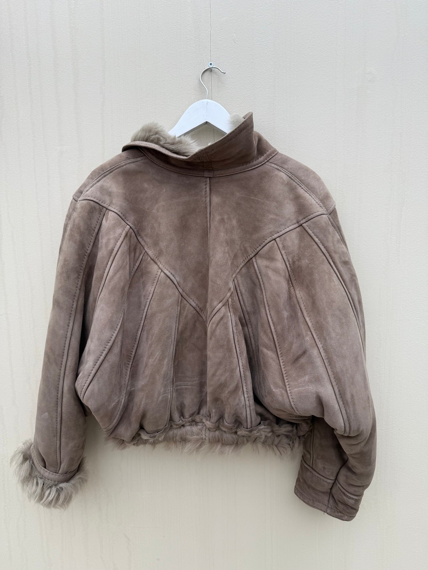 Vintage cropped lammy coat grijs reversible maat S-L
