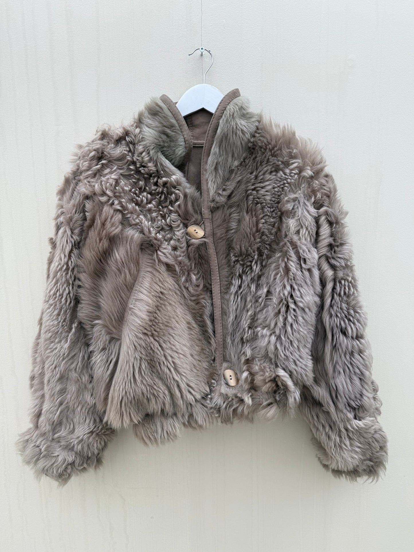 Vintage cropped lammy coat grijs reversible maat S-L