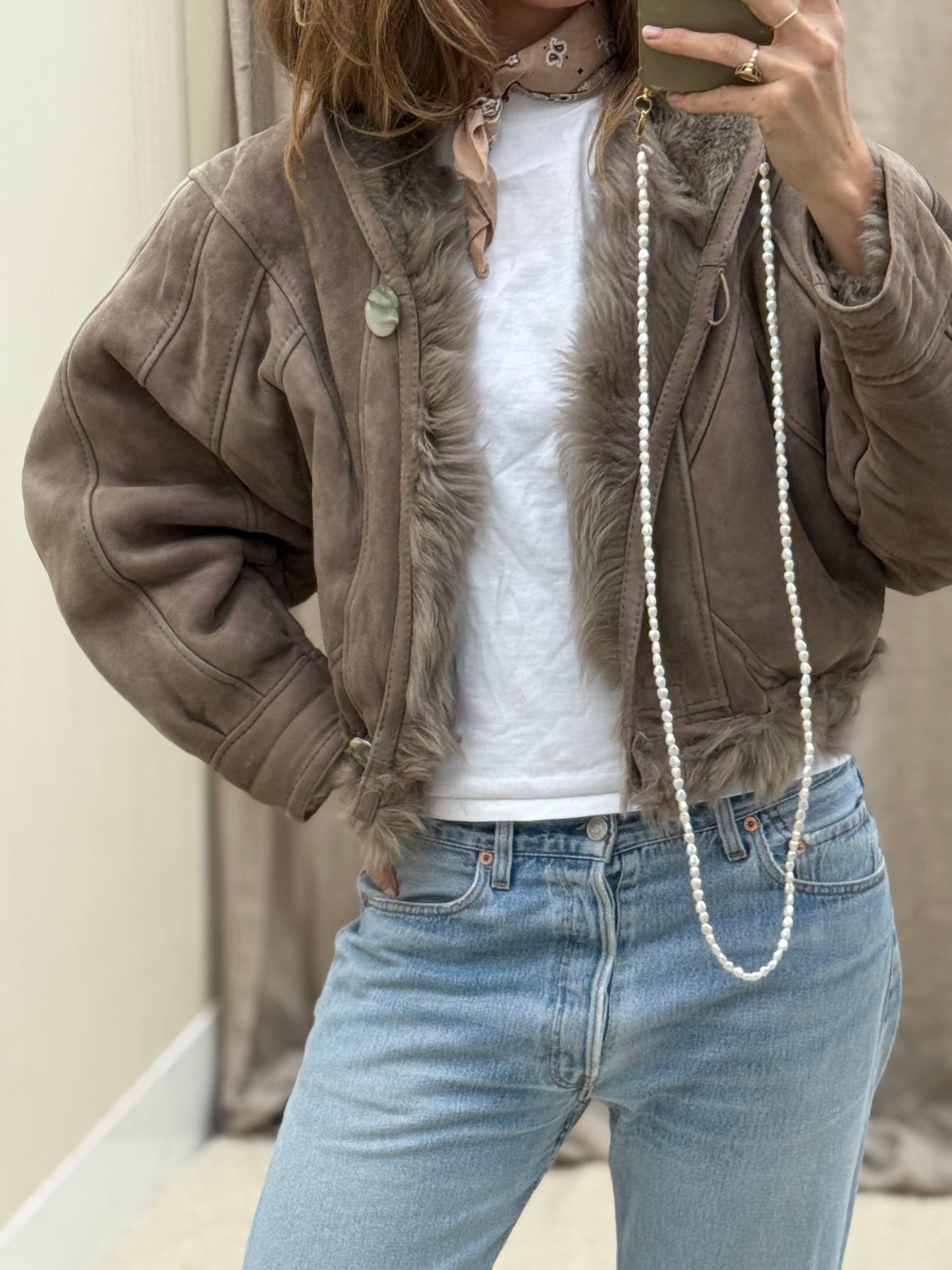 Vintage cropped lammy coat grijs reversible maat S-L
