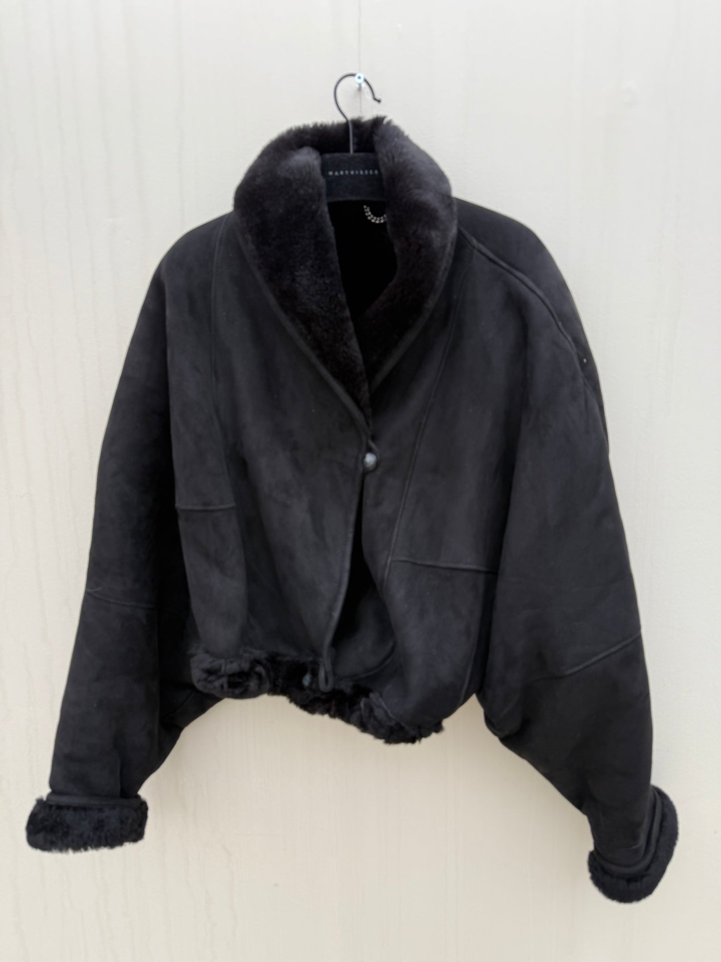 Vintage cropped reversible lammy coat zwart oversized