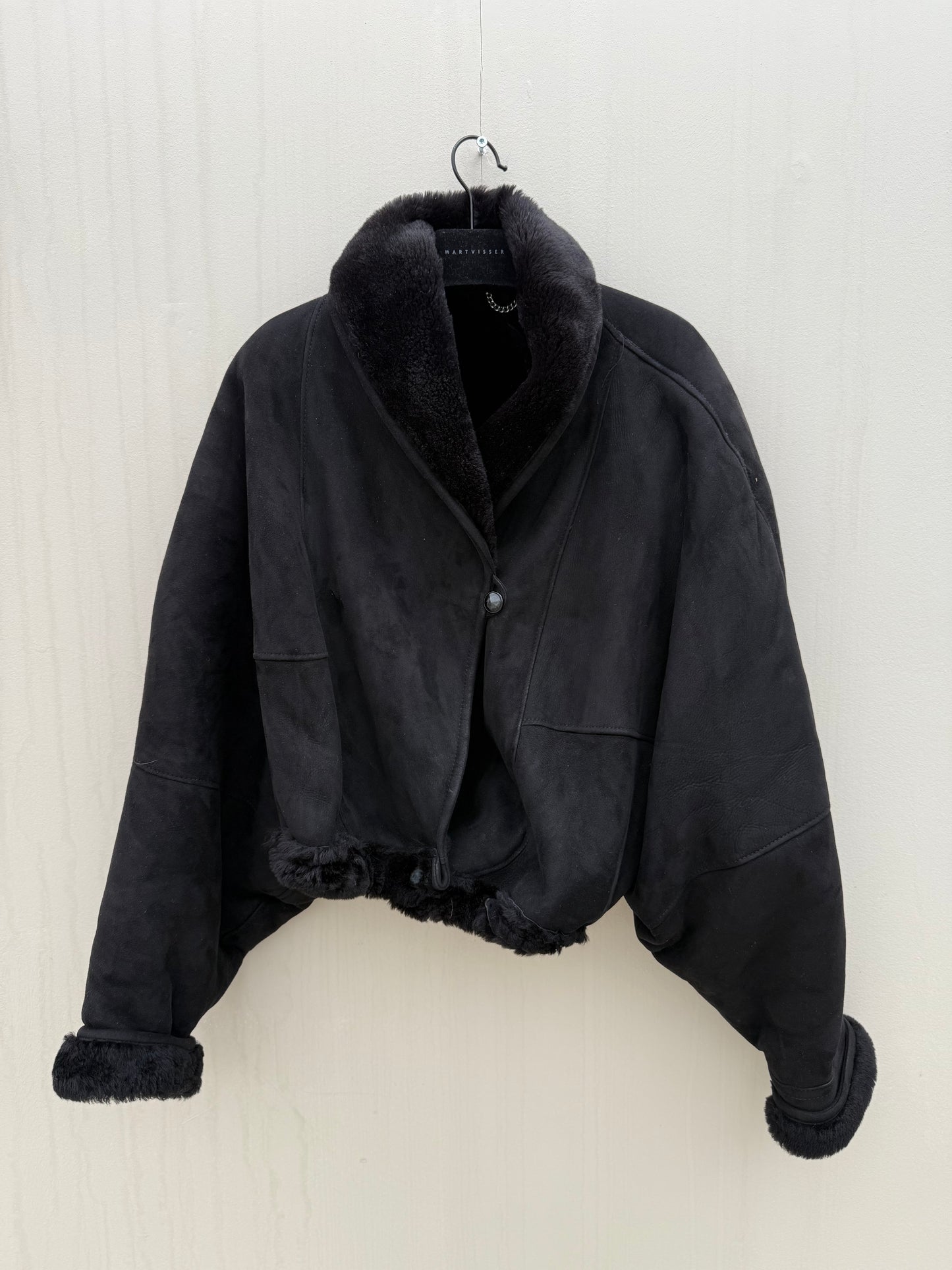 Vintage cropped reversible lammy coat zwart oversized