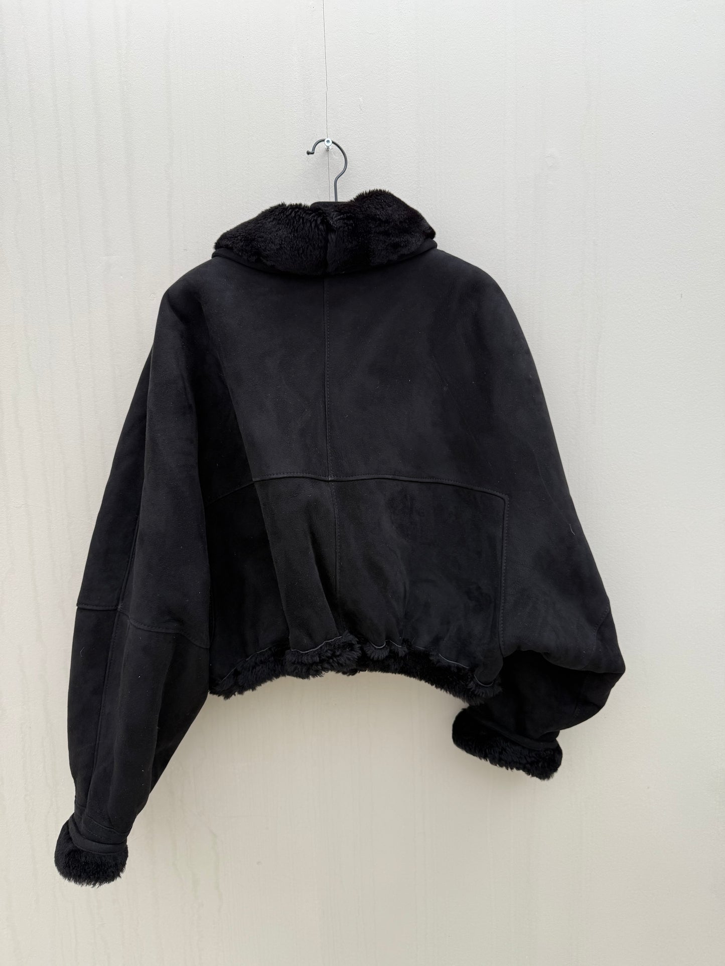 Vintage cropped reversible lammy coat zwart oversized