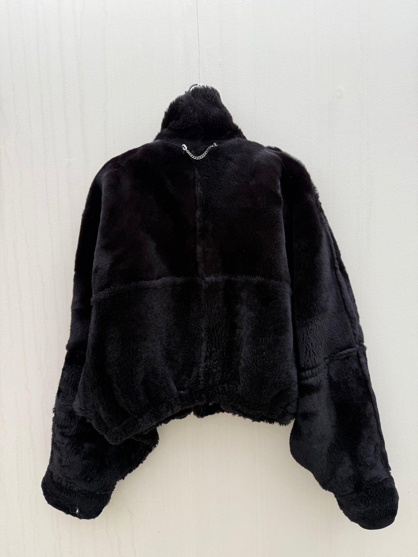 Vintage cropped reversible lammy coat zwart oversized