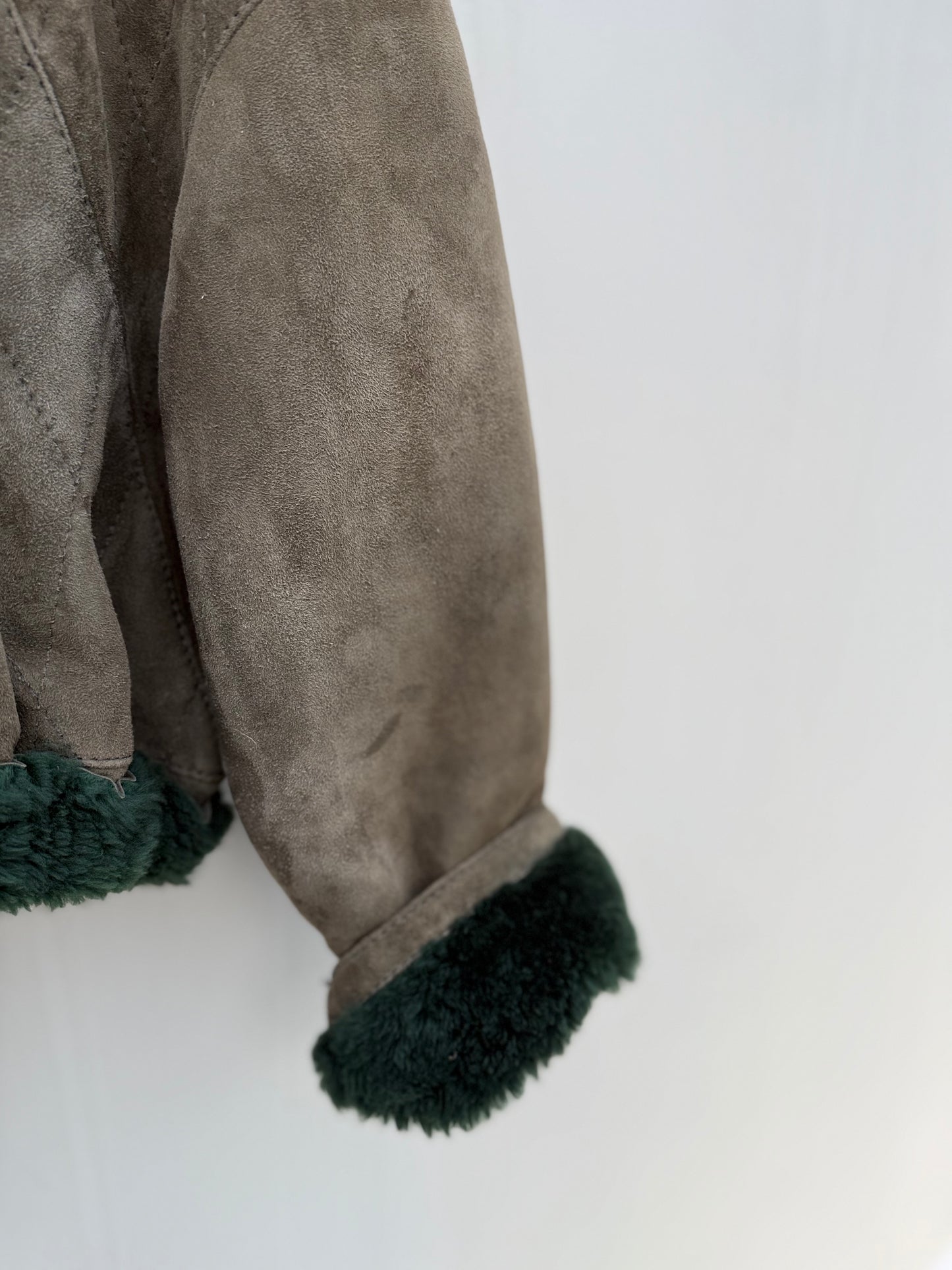 Vintage remade cropped lammy groen shearling m-xl