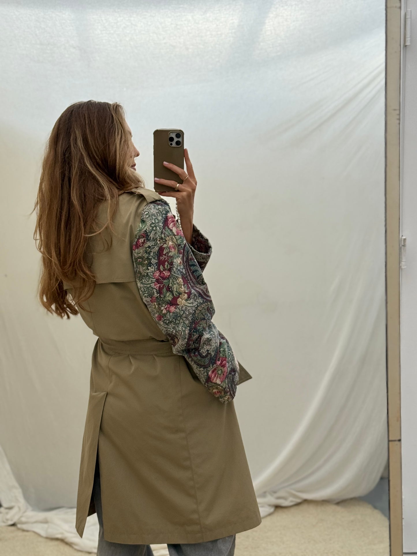 Vintage remade trenchcoat musthave herfst groen flowery