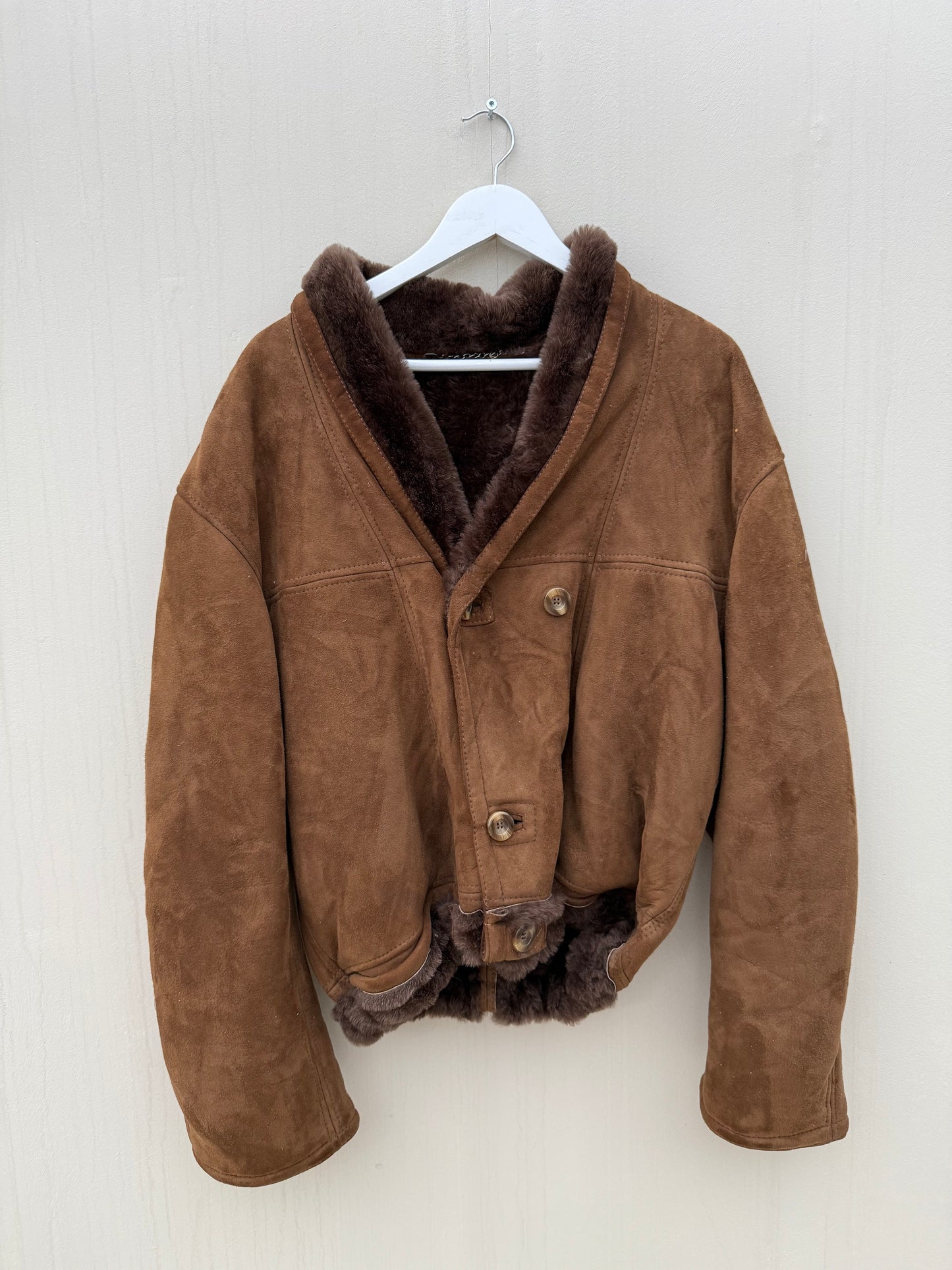 Vintage cropped lammy coat shearling reversible donkerbruin