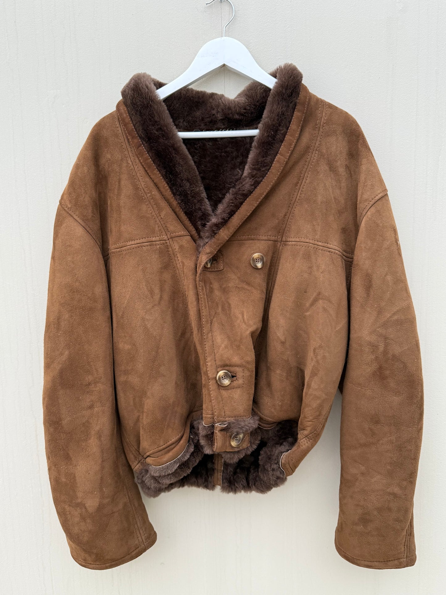 Vintage cropped lammy coat shearling reversible donkerbruin
