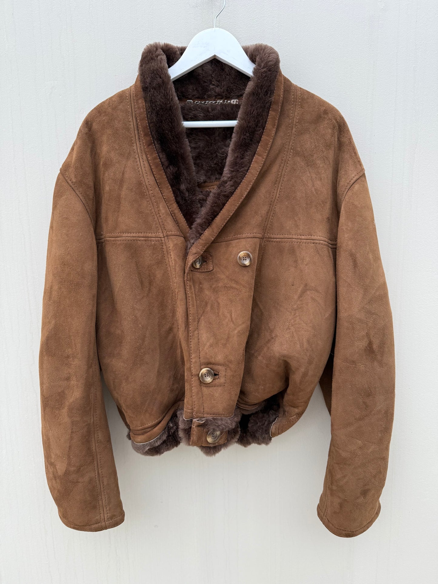Vintage cropped lammy coat shearling reversible donkerbruin