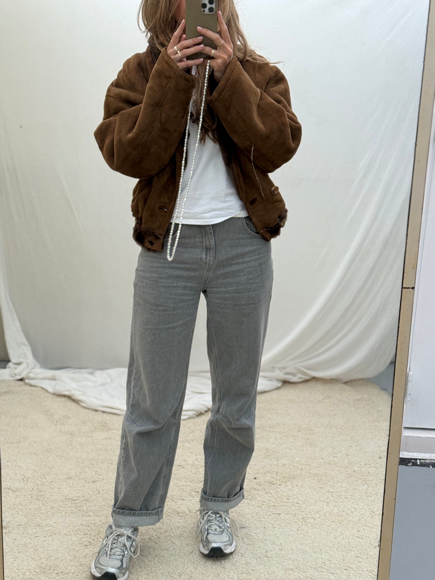 Vintage cropped lammy coat shearling reversible donkerbruin