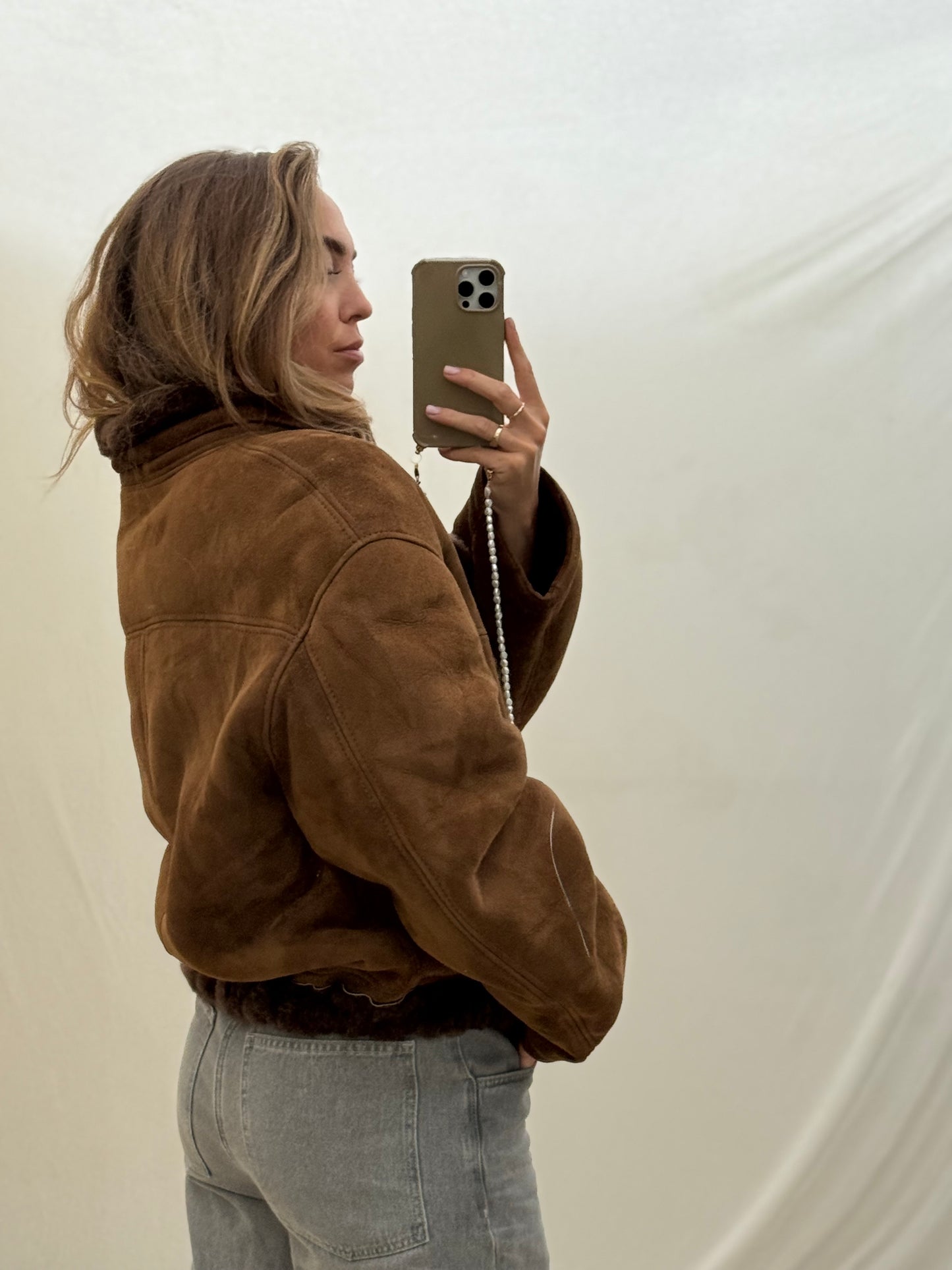 Vintage cropped lammy coat shearling reversible donkerbruin
