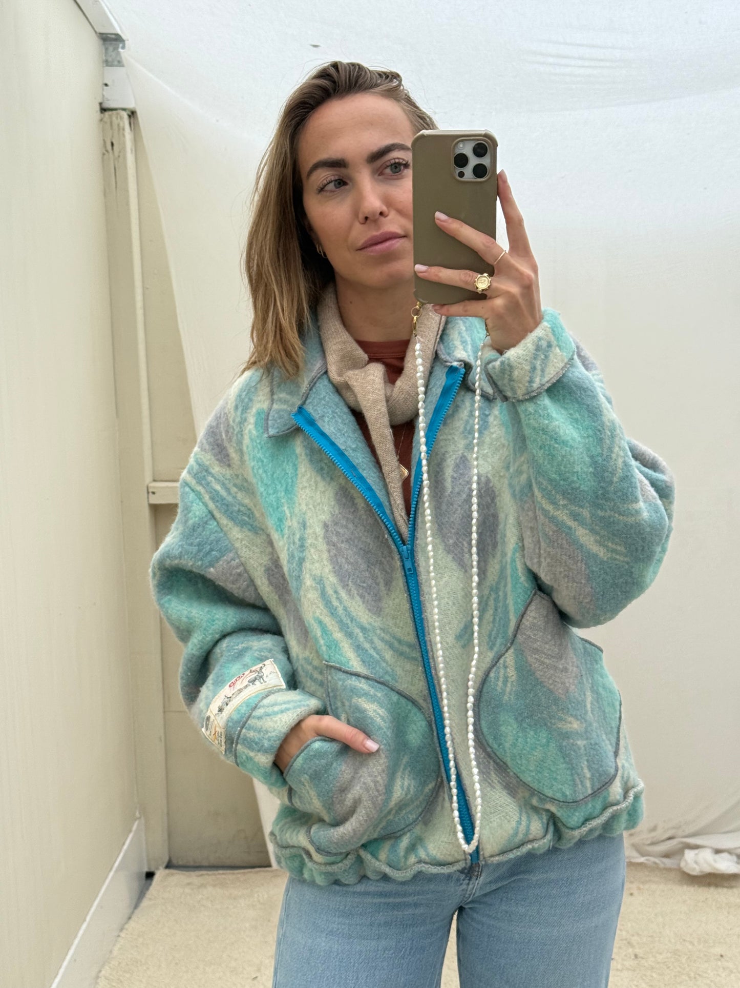 Handgemaakte Bomber vintage wollen dekens sustainable maat L
