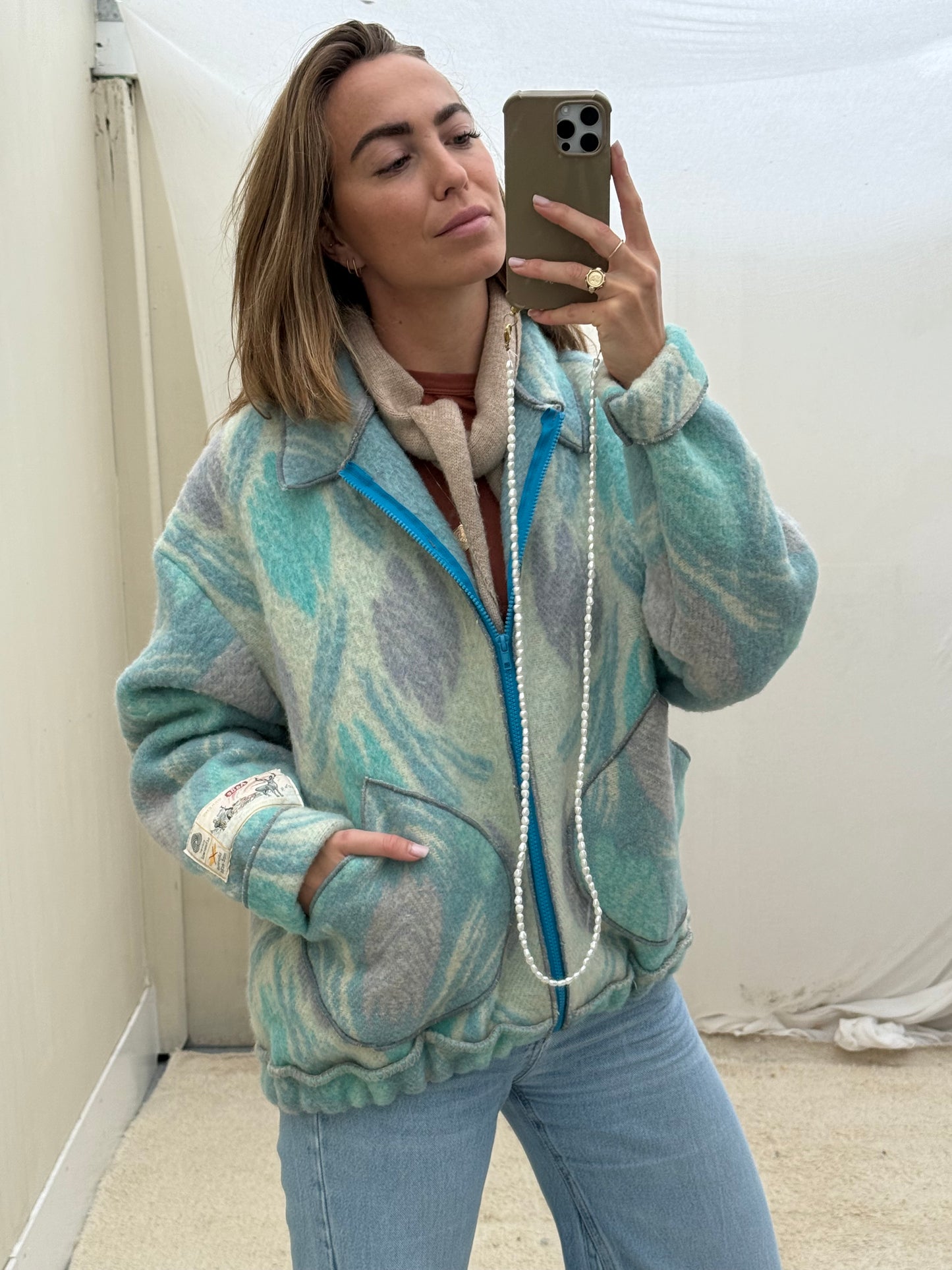 Handgemaakte Bomber vintage wollen dekens sustainable maat L