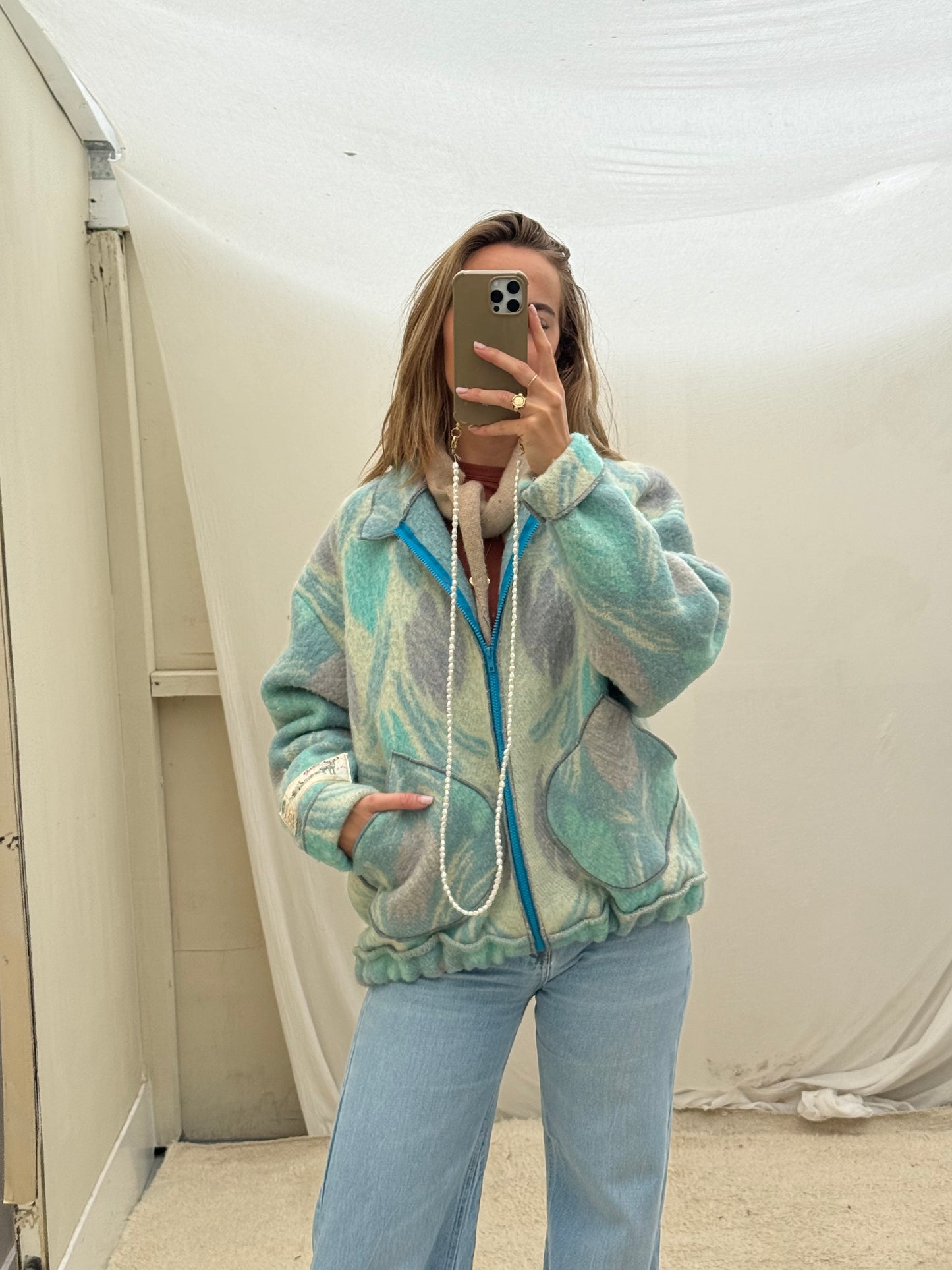 Handgemaakte Bomber vintage wollen dekens sustainable maat L