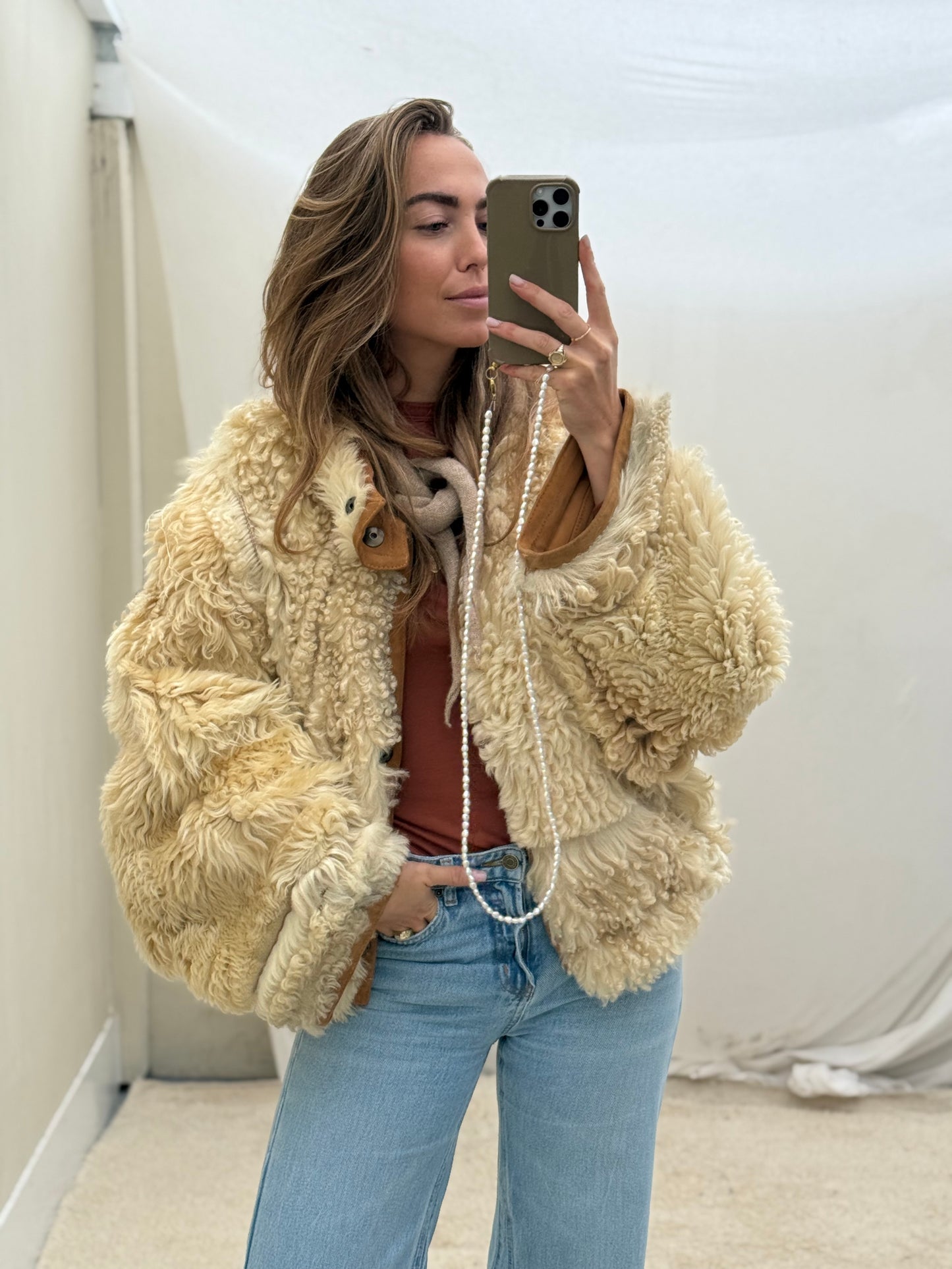 Vintage remade lammy coat reversible cropped model Olive Collectables
