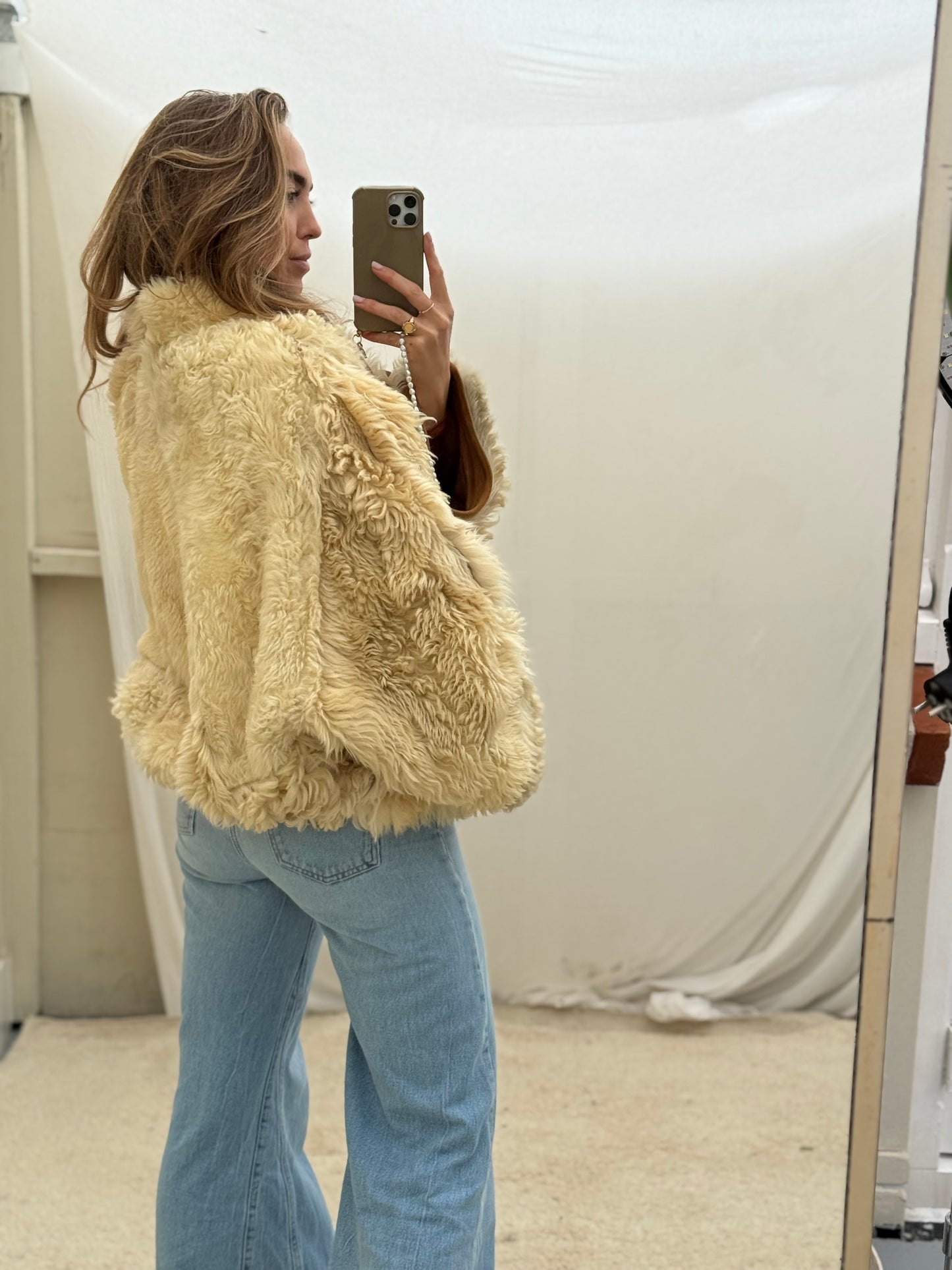 Vintage remade lammy coat reversible cropped model Olive Collectables