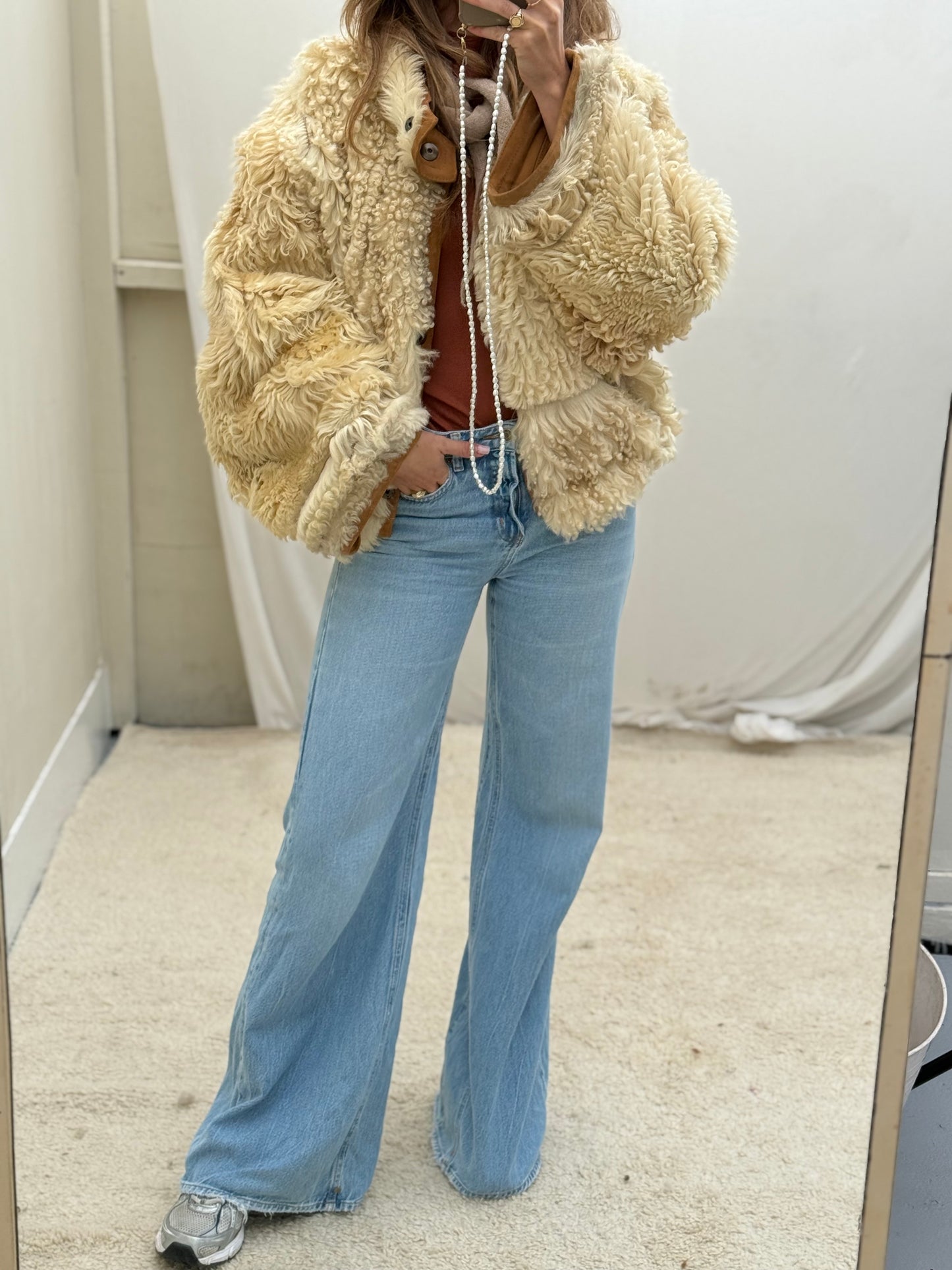 Vintage remade lammy coat reversible cropped model Olive Collectables
