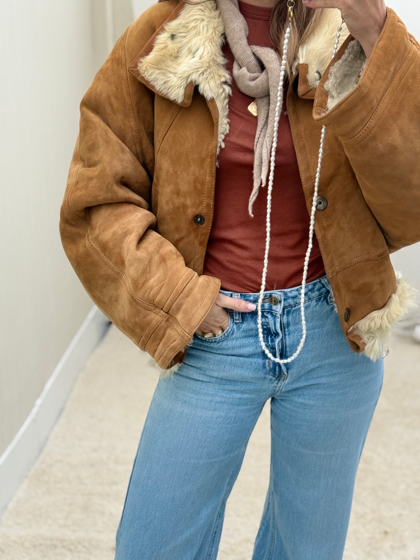 Vintage remade lammy coat reversible cropped model Olive Collectables