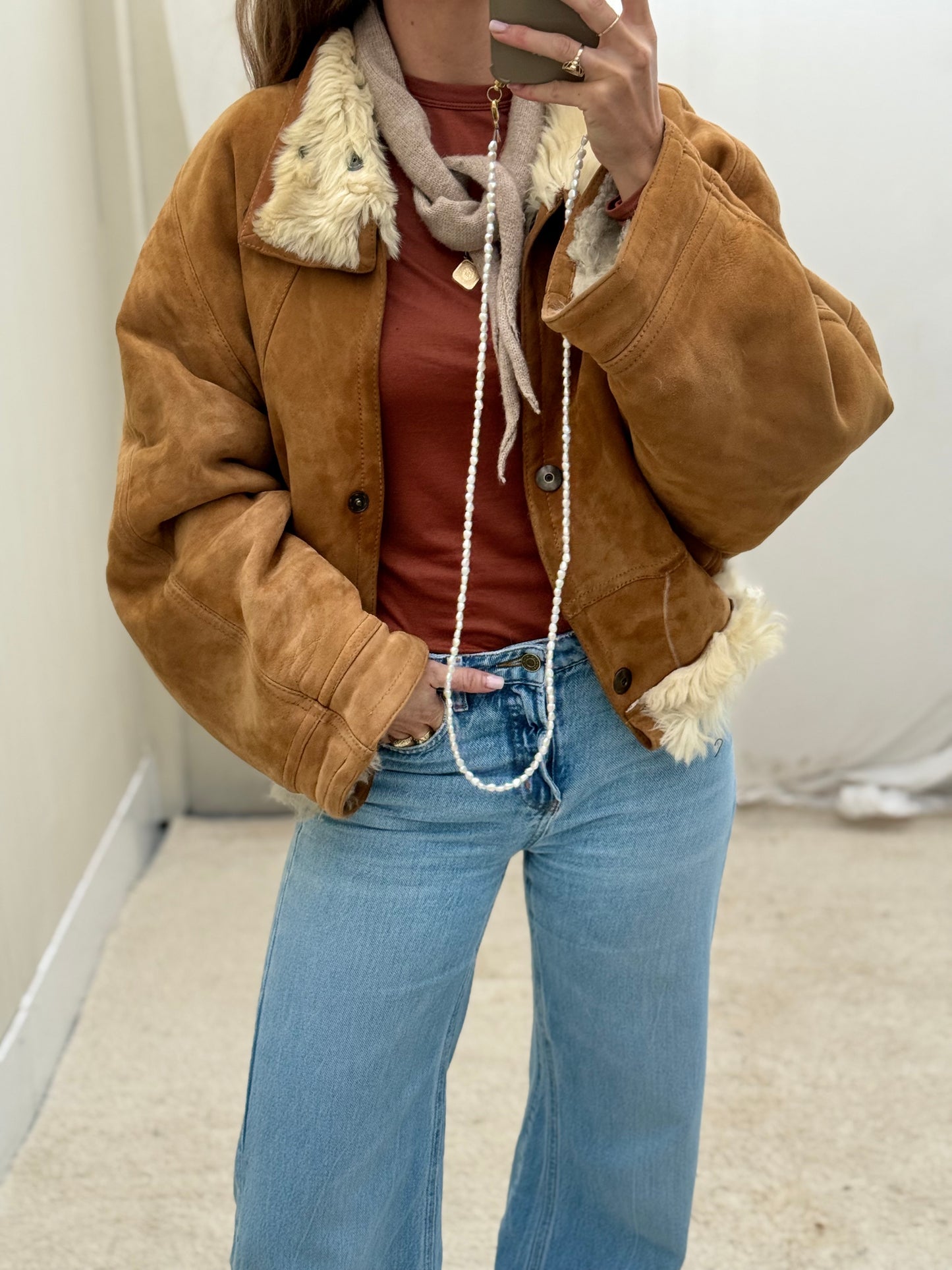 Vintage remade lammy coat reversible cropped model Olive Collectables
