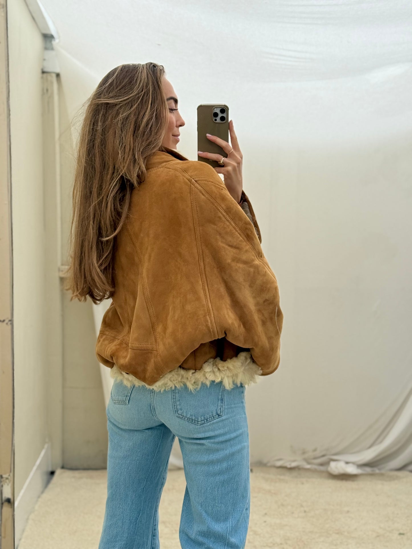 Vintage remade lammy coat reversible cropped model Olive Collectables