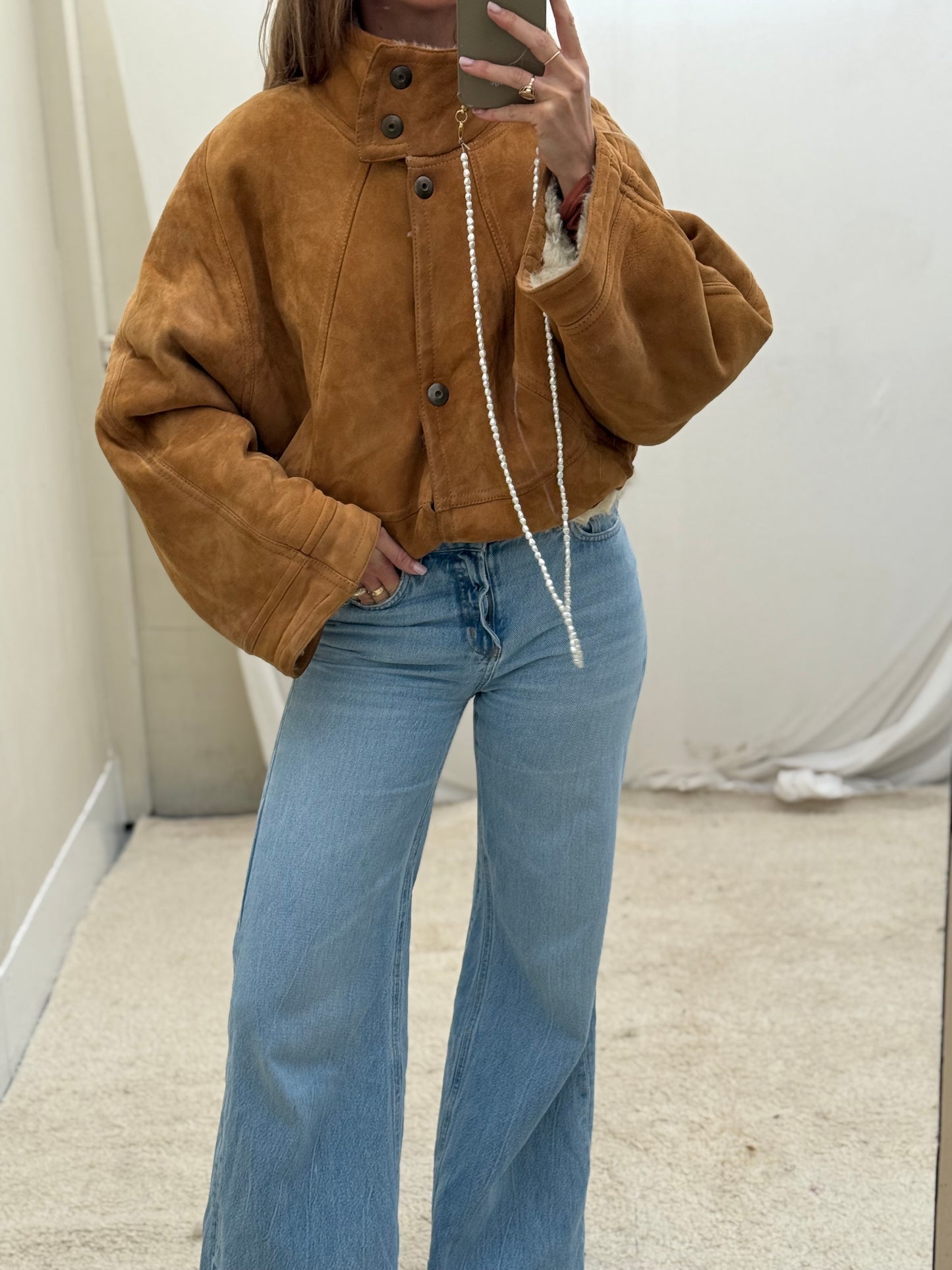 Vintage remade lammy coat reversible cropped model Olive Collectables