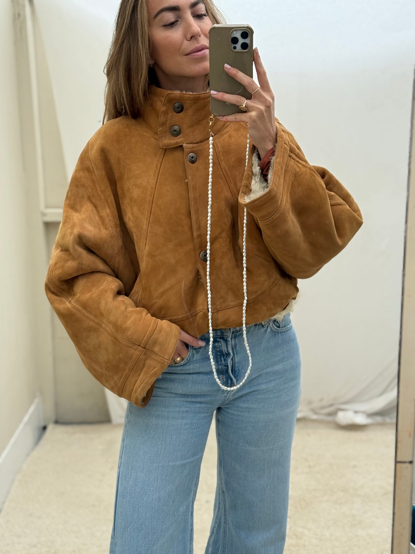 Vintage remade lammy coat reversible cropped model Olive Collectables