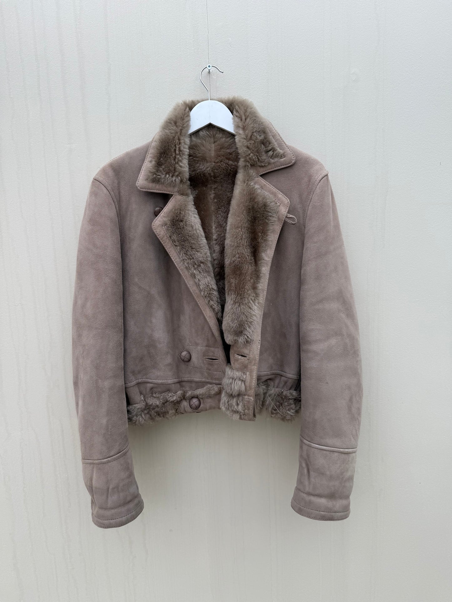 Vintage remade lammy coat reversible cropped model Olive Collectables taupe/grijs