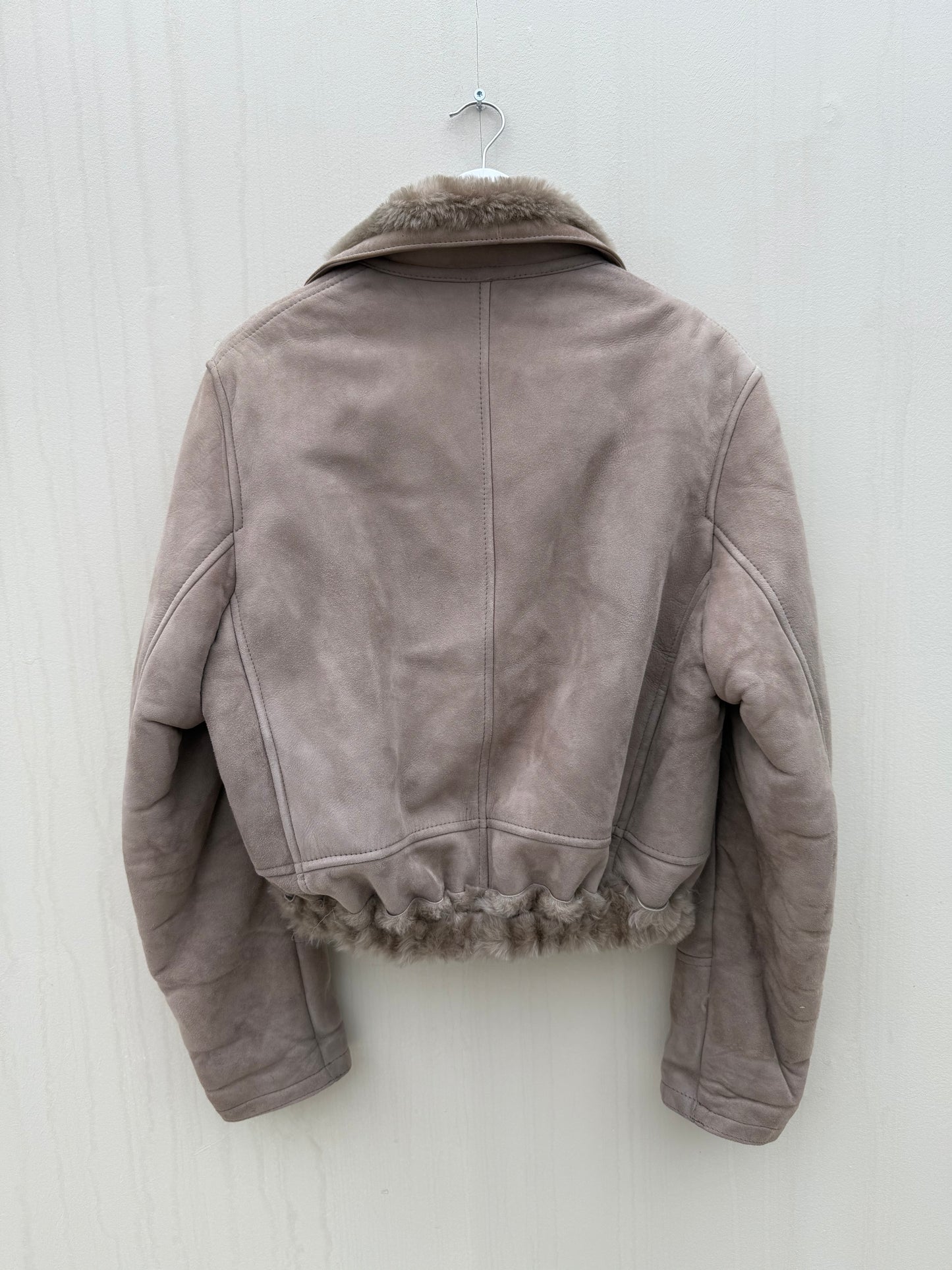 Vintage remade lammy coat reversible cropped model Olive Collectables taupe/grijs
