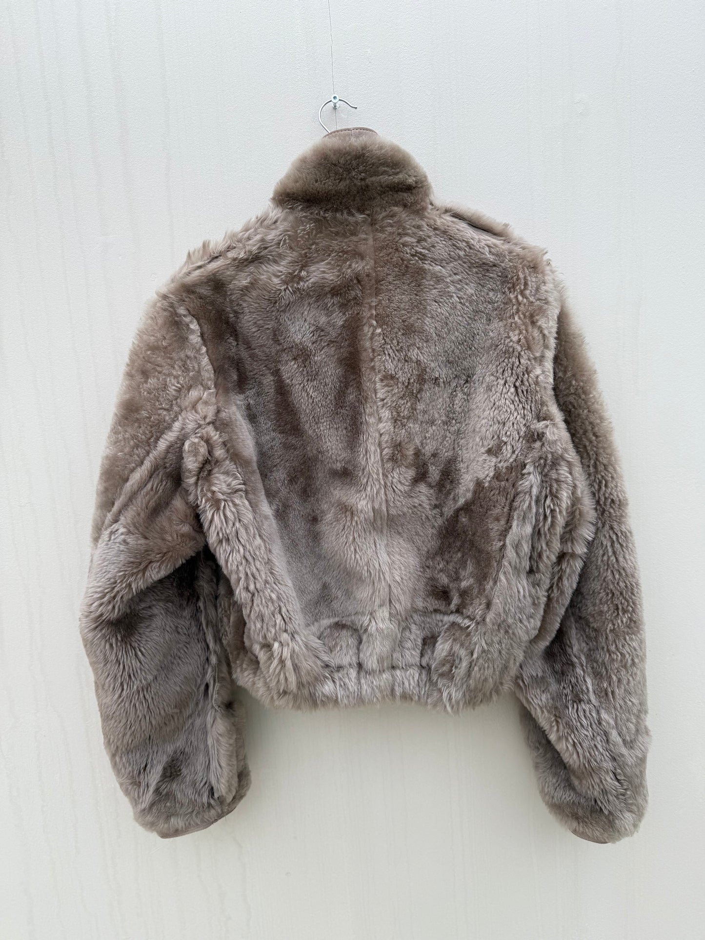 Vintage remade lammy coat reversible cropped model Olive Collectables taupe/grijs