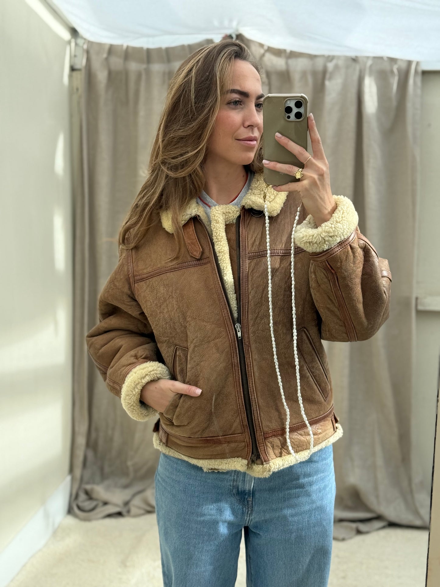 Vintage pilotenjas shearling unisex