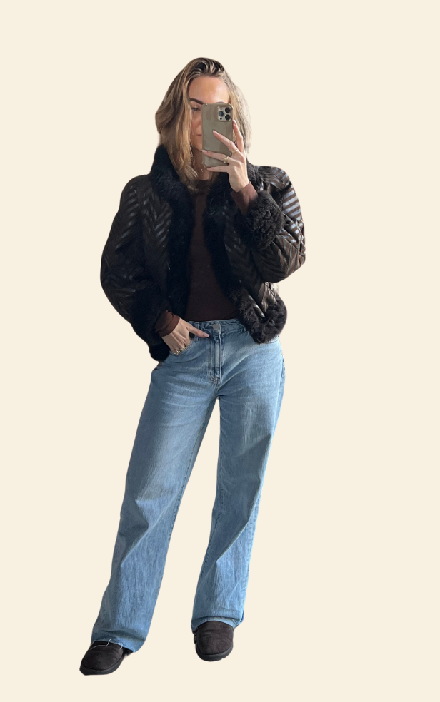 Vintage cropped lammy coat Shearling Patchwork