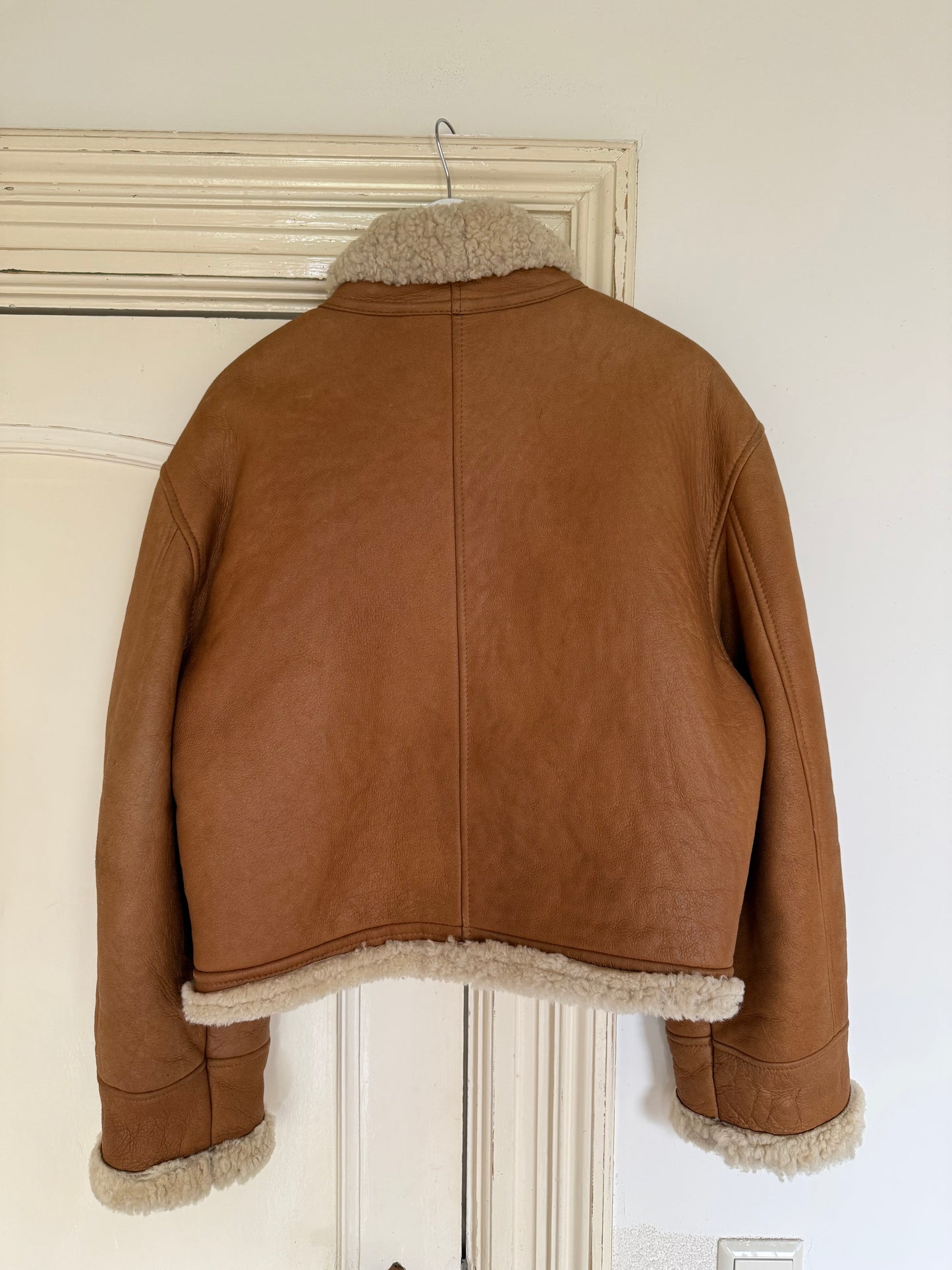 Vintage cropped lammy coat remade reversible bruin maat M-XL