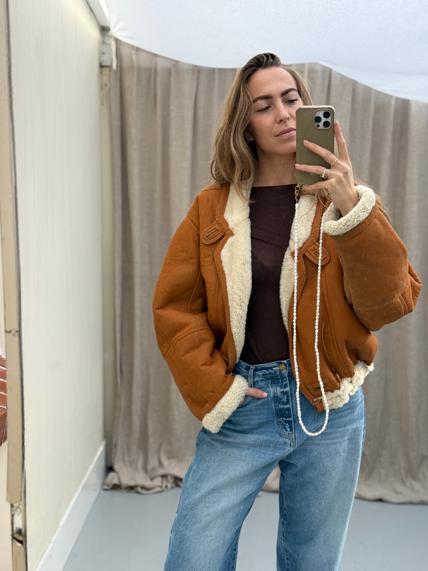 Vintage remade lammy coat reversible maat M/L